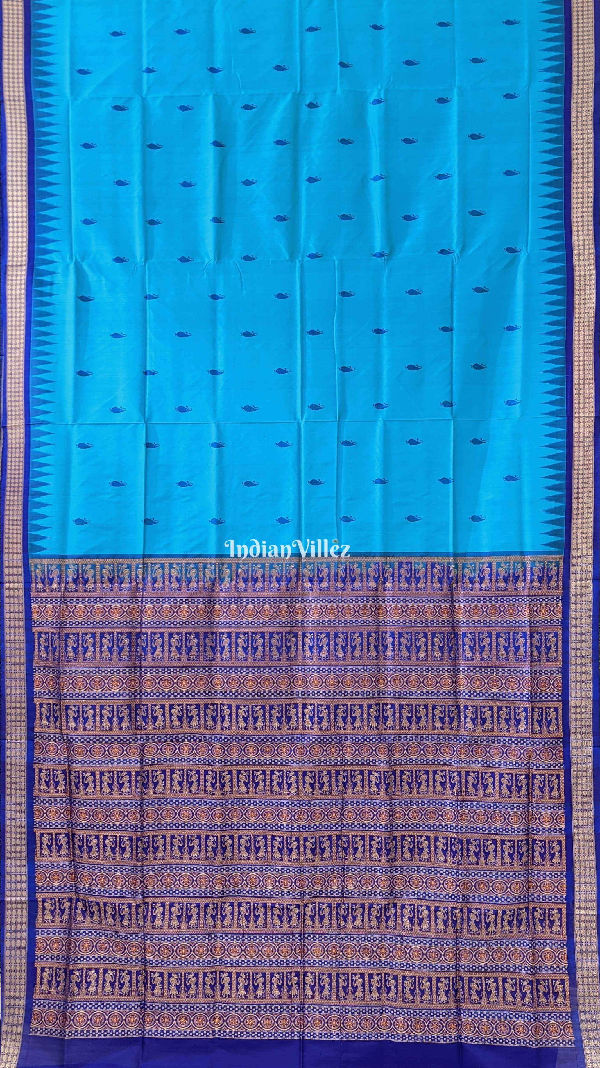 Copper Sulfate & Blue Sambalpuri Ikat Bomkai Silk Saree