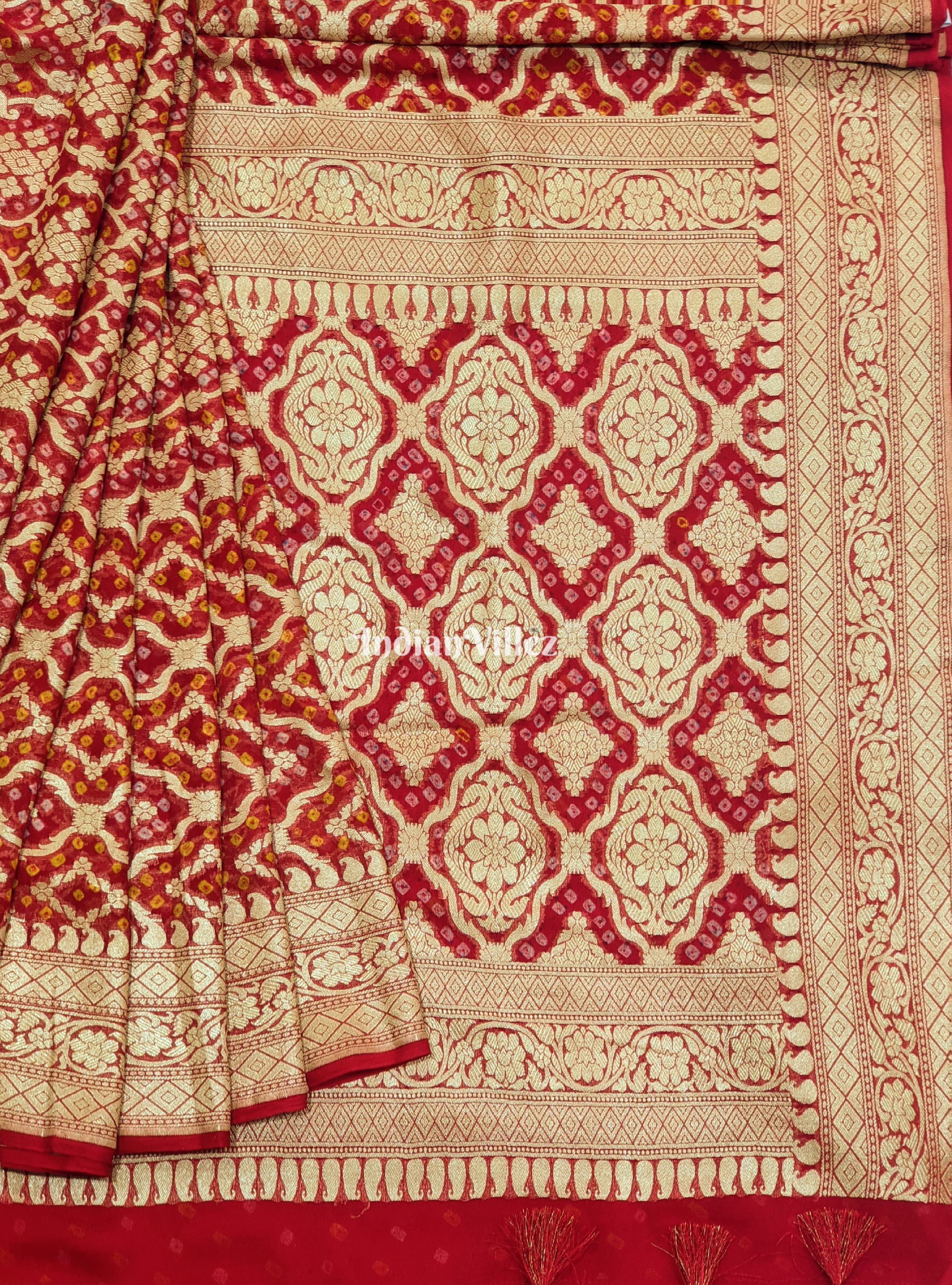 Red Georgette Banarasi Bandhani Silk Saree