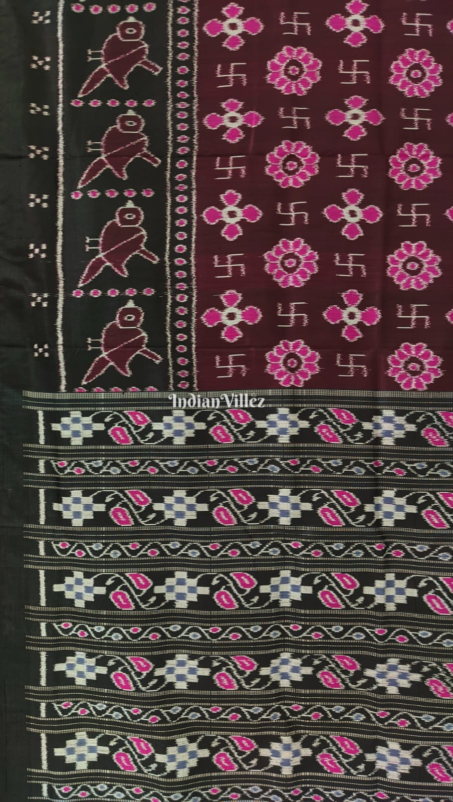 Wine Color Swastika & Flower Border Paspali Contemporary Silk Saree