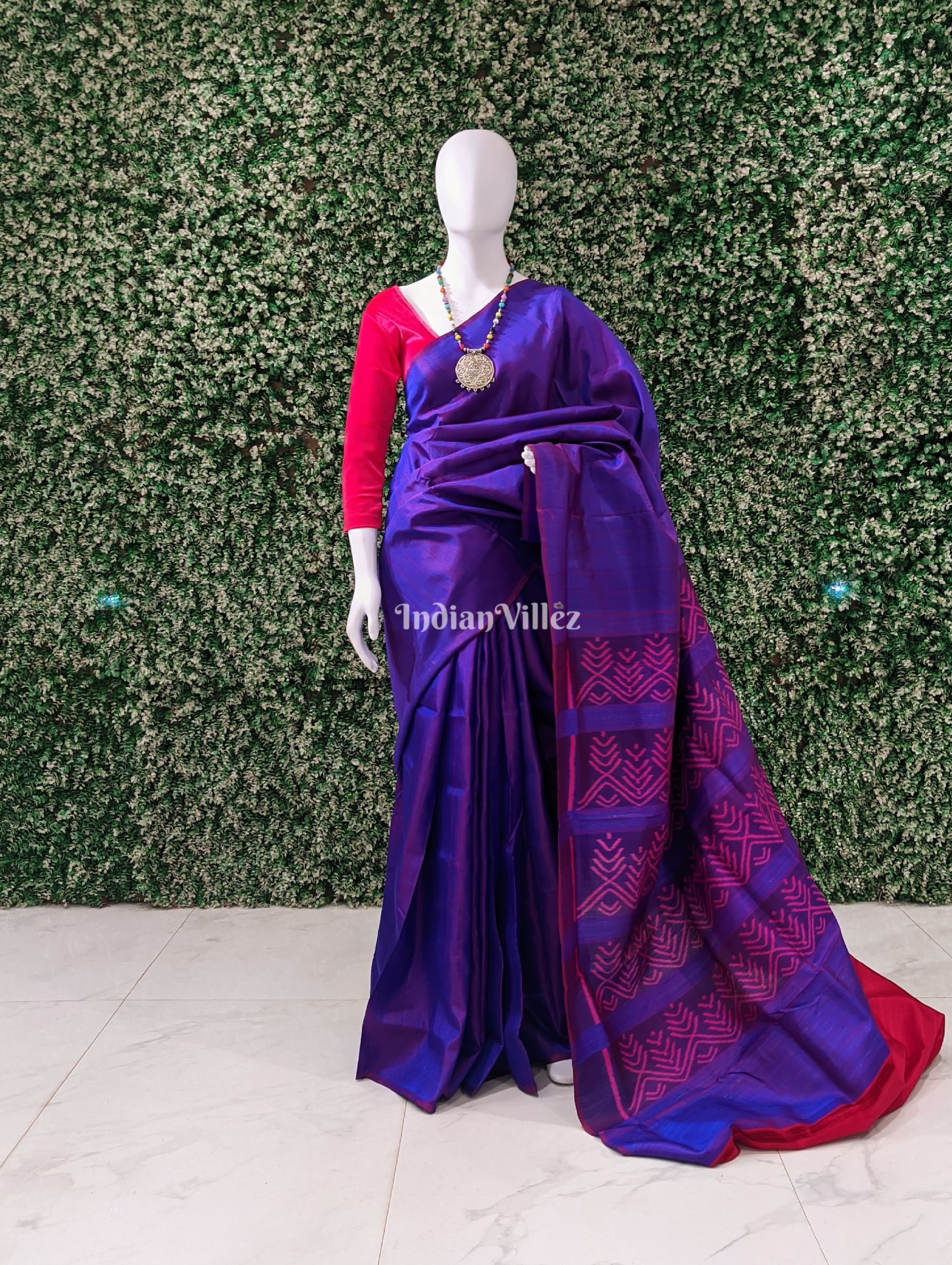 Blue & Wine Dual Tone Odisha Ikat Contemporary Silk Saree