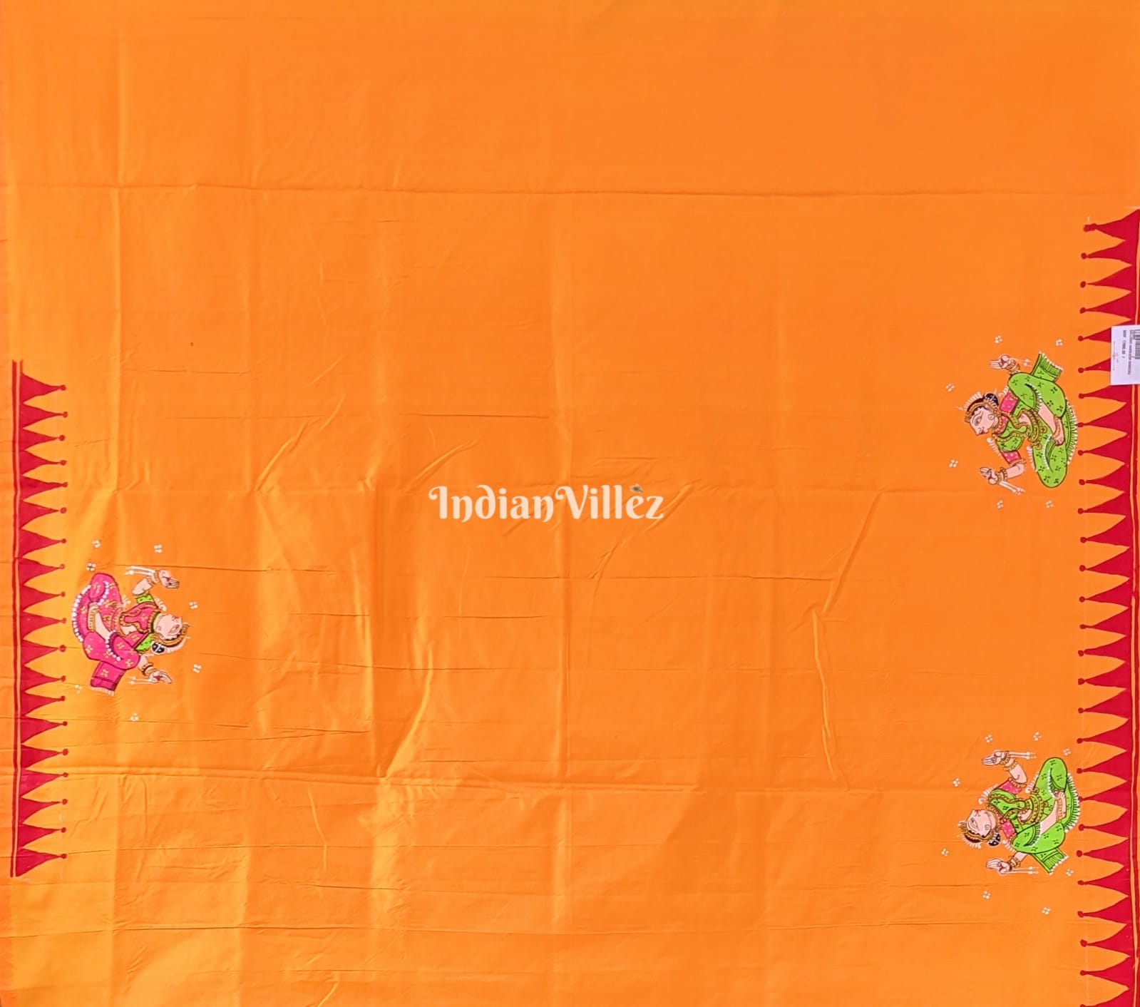 Orange Color Doli Barat Theme Pattachitra Art Silk Saree