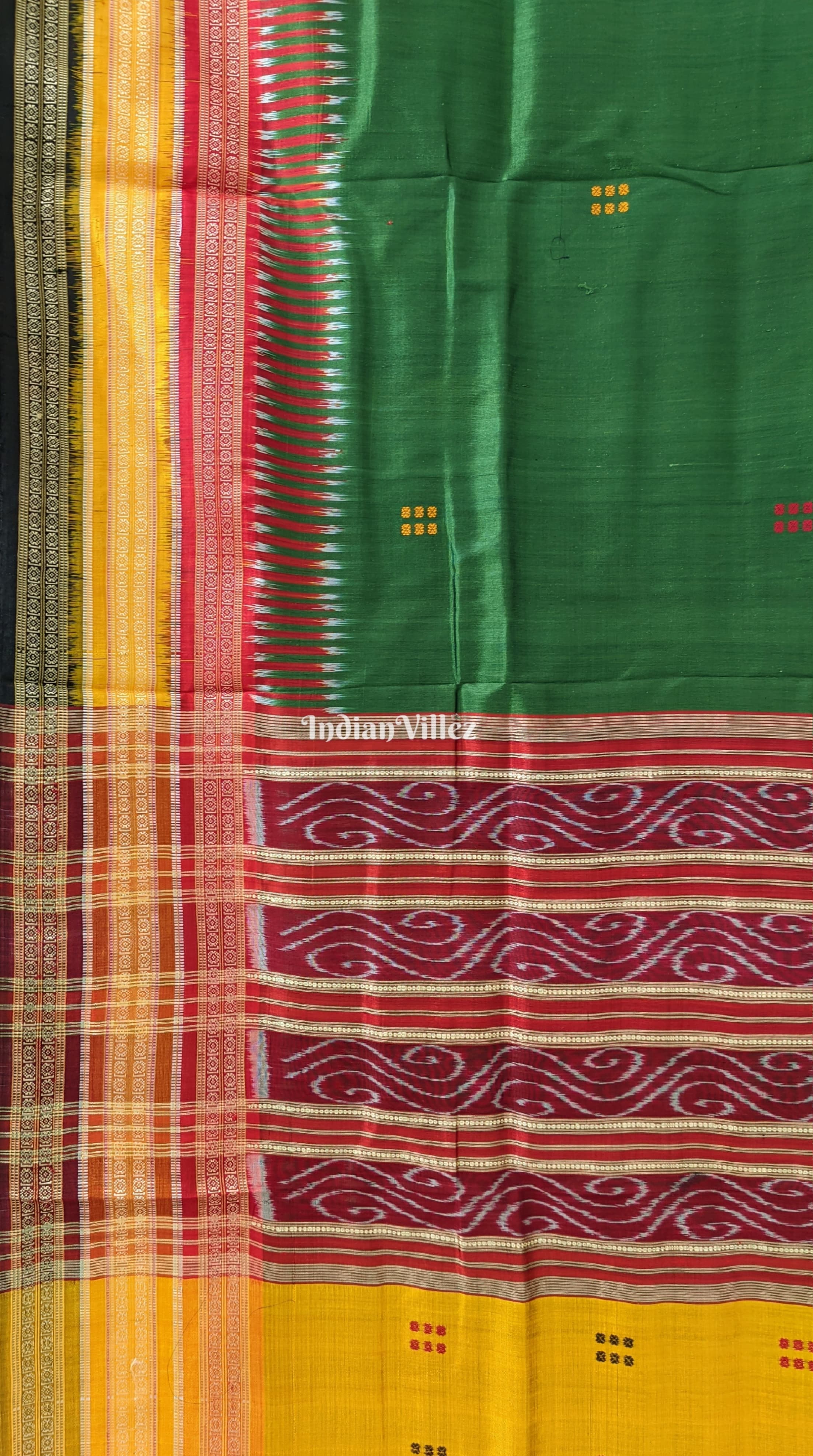 Forest Green Odisha Ikat Kathiphera Khandua Silk Saree