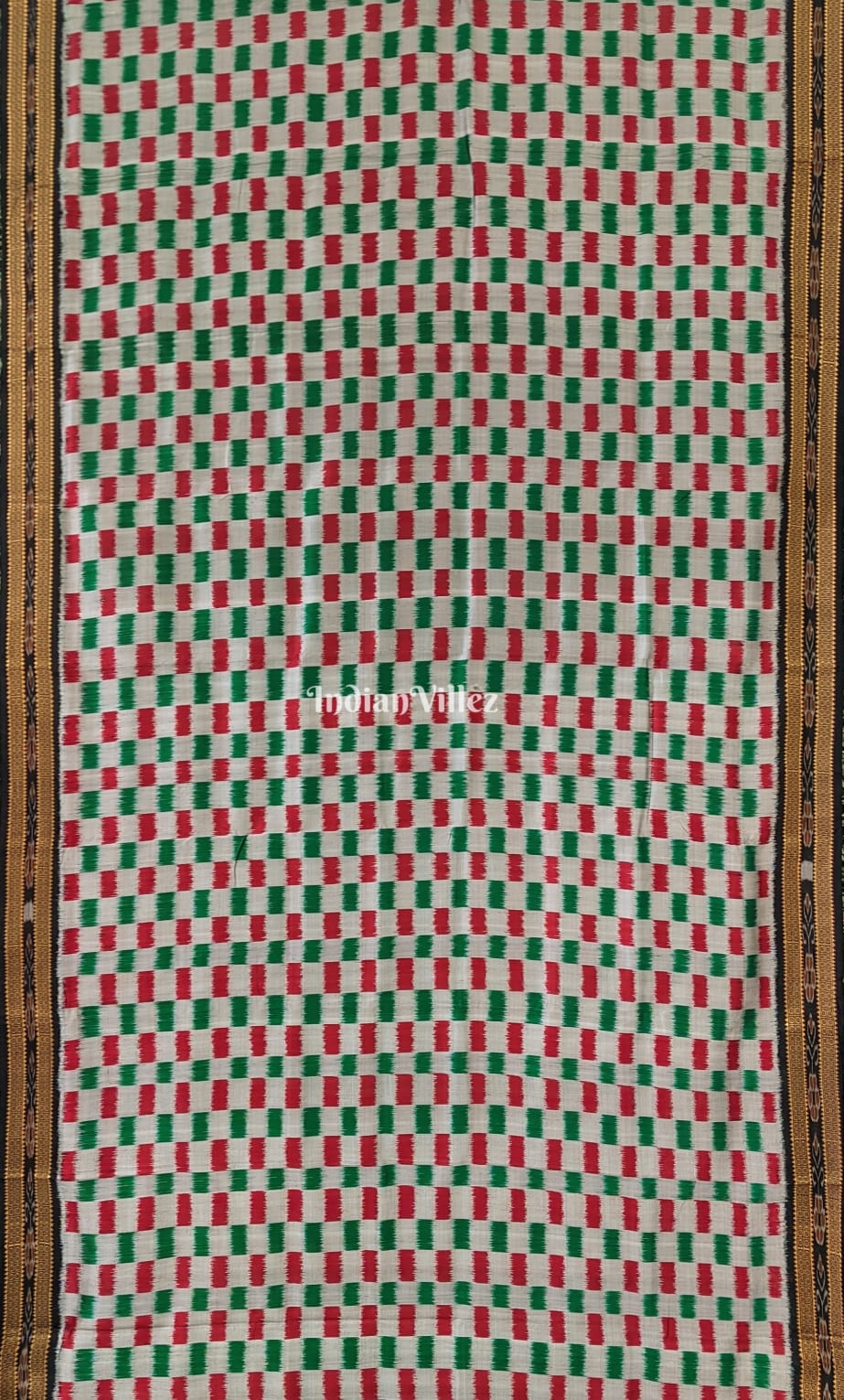 Red Green & Steel Grey Odisha Ikat Khandua Silk Saree