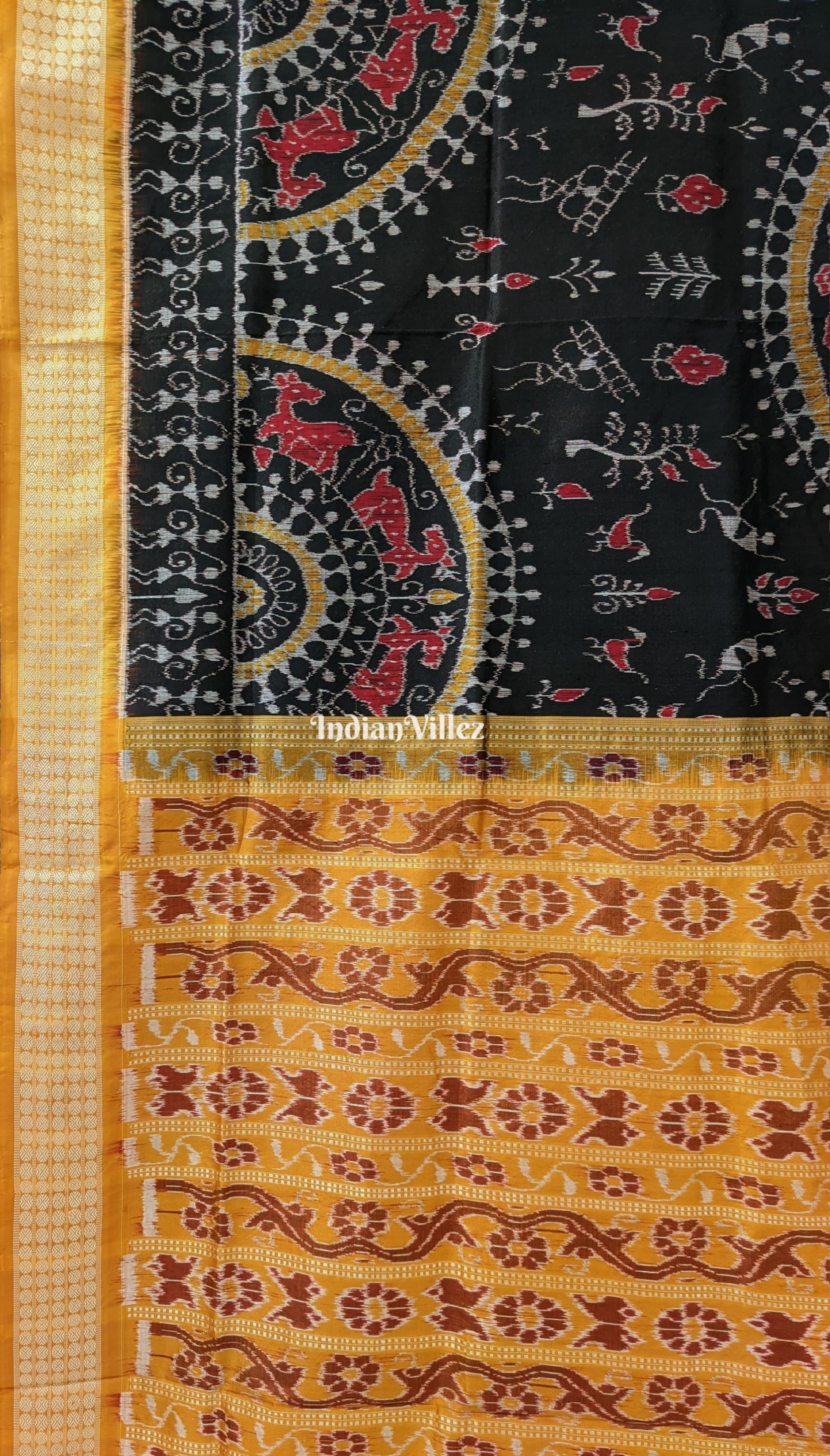 Black Elephant & Tribal Theme Sambalpuri Silk Saree