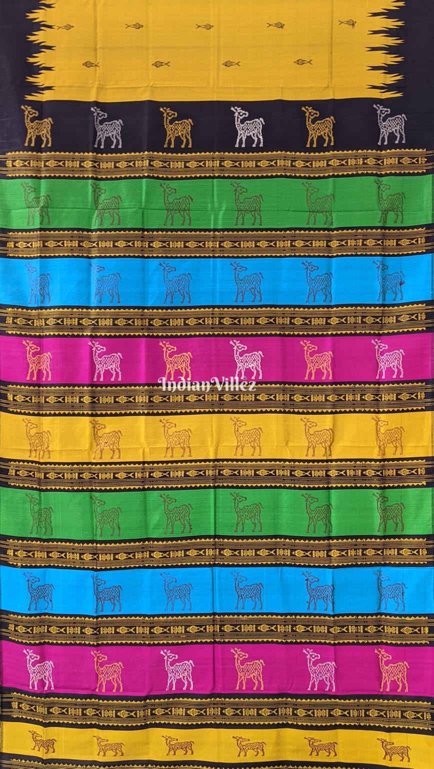 Golden with Multicolor Double Palla Berhampuri Silk Saree 
