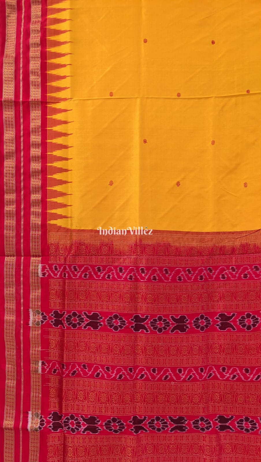 Red Yellow Patil Design Bomkai Sambalpuri Silk Saree