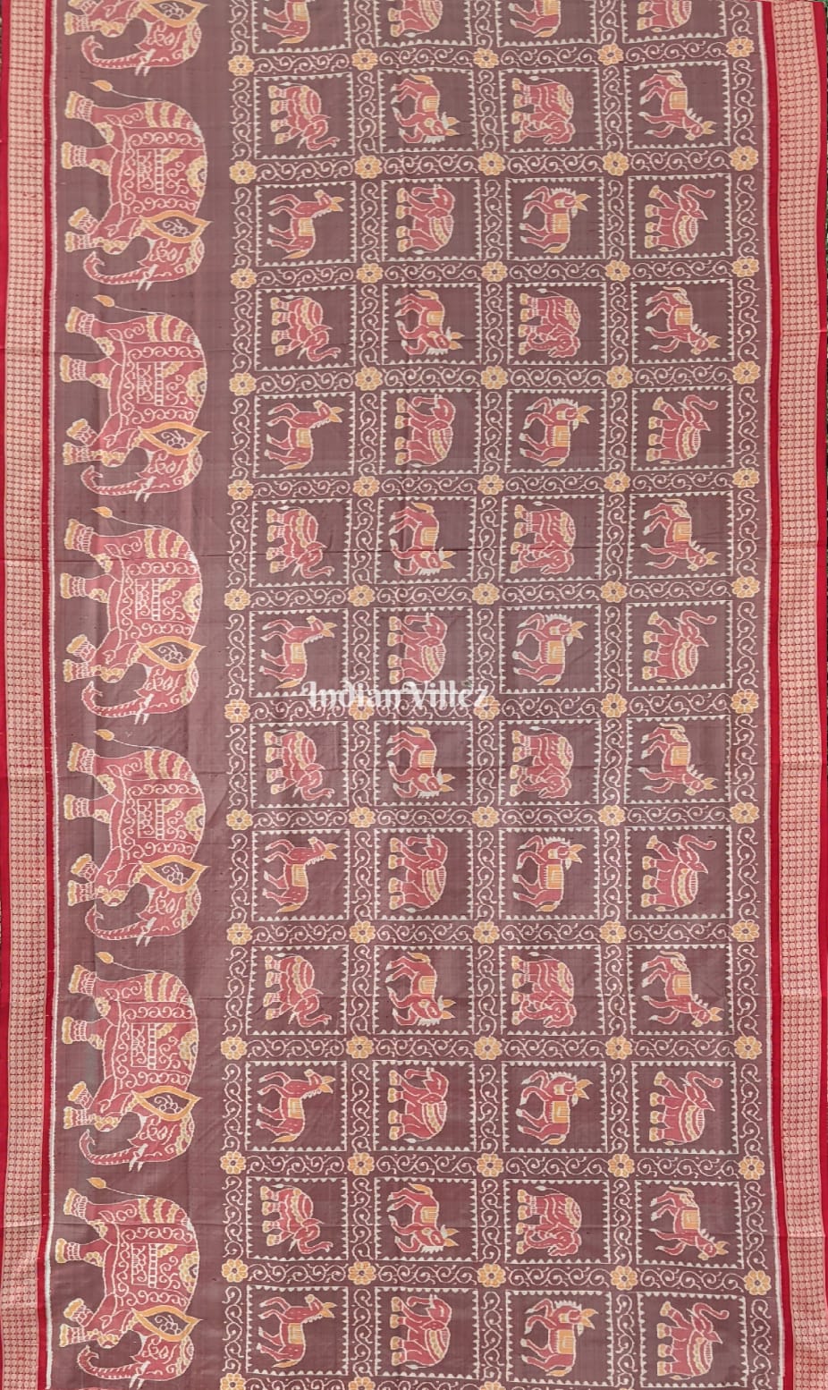 Brown Red Pure Sambalpuri Ikat Silk Pastel Saree