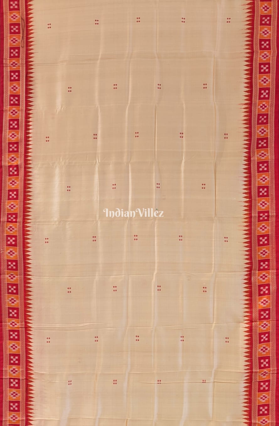Cream Color Butta Design Odisha Ikat Khandua Silk Saree