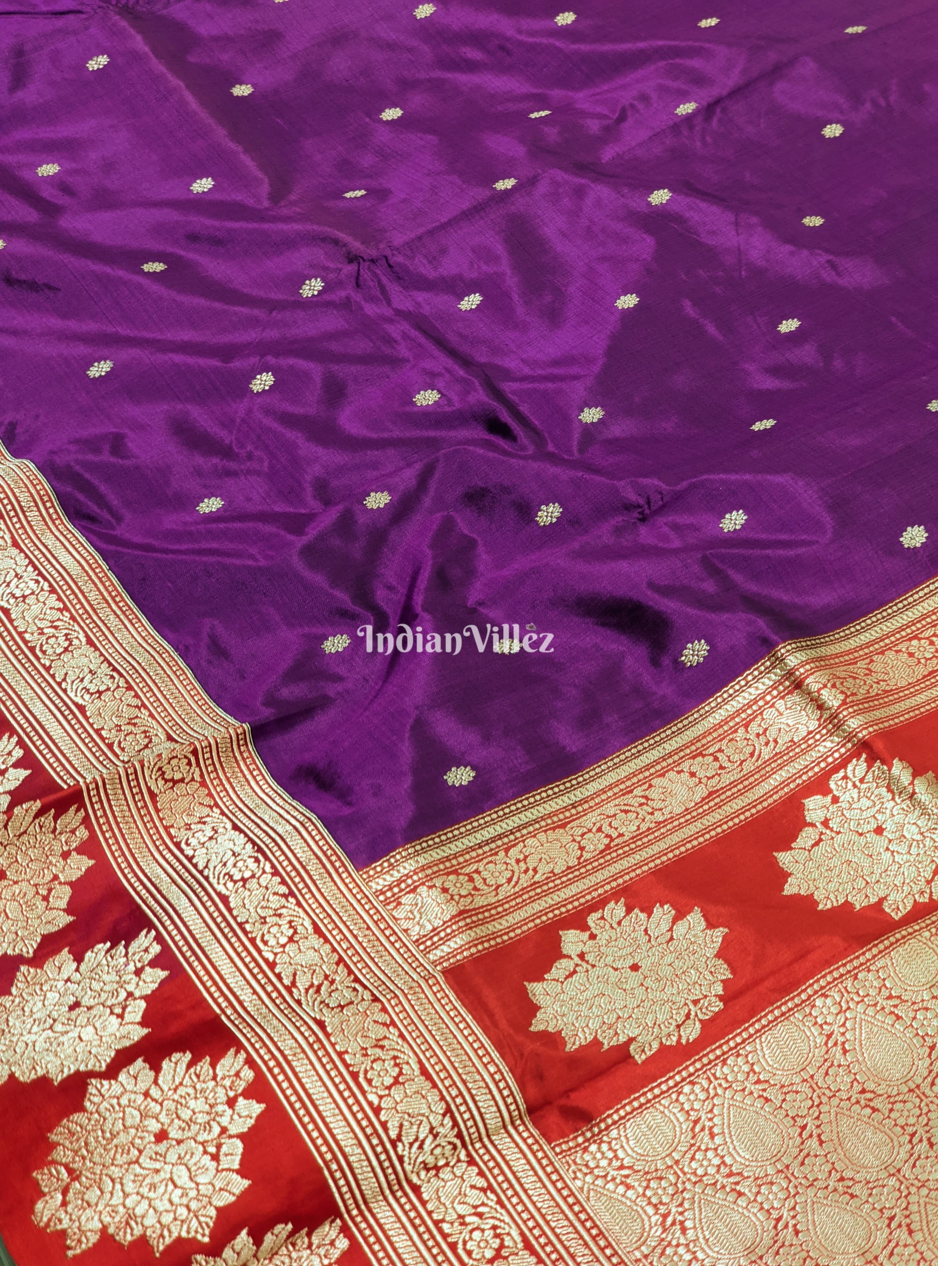 Purple & Red Designer Banarasi Katan Silk Saree