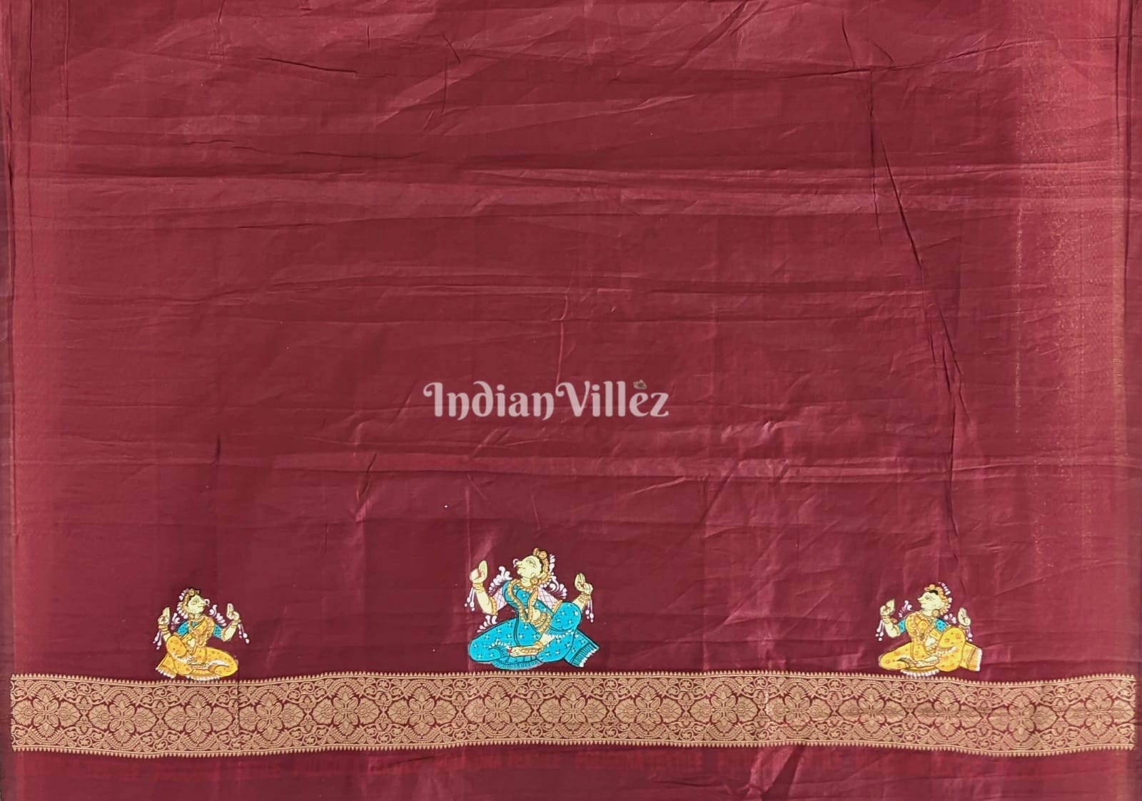 Maroon Nartaki Theme Pattachitra Silk Saree