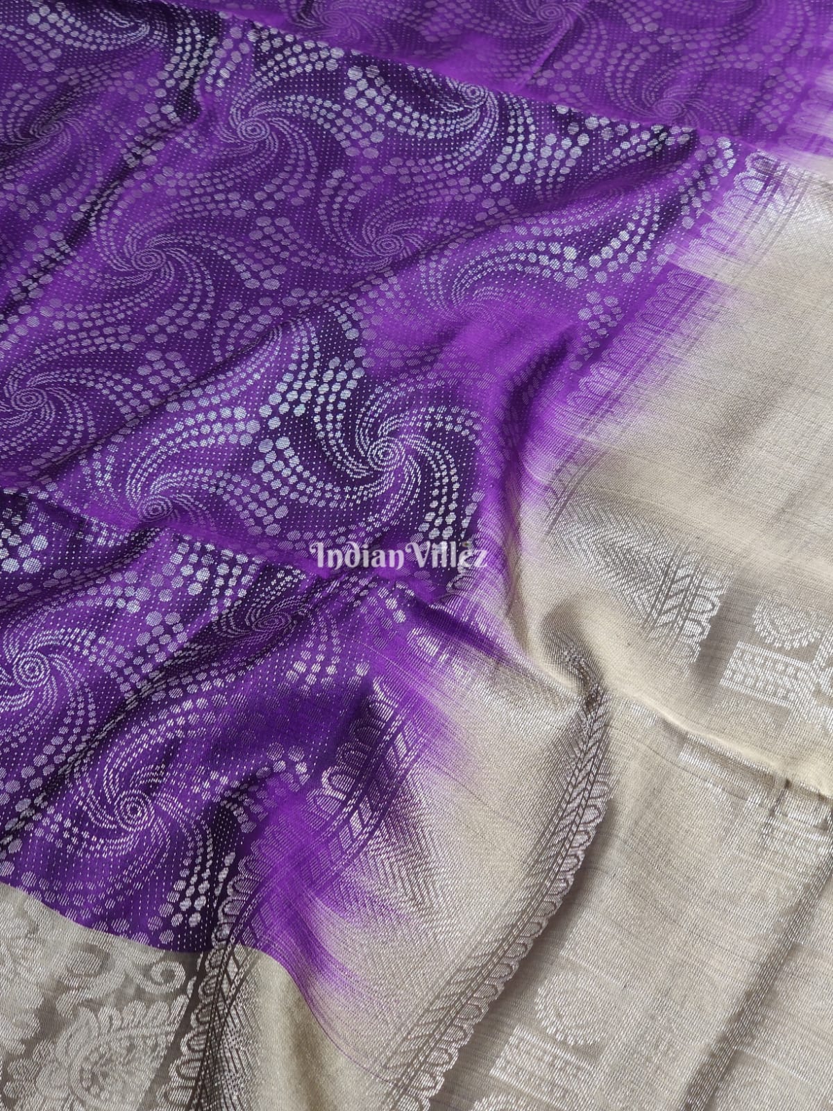 Purple with Moss Green Handloom Kanjivaram Soft Silk Saree