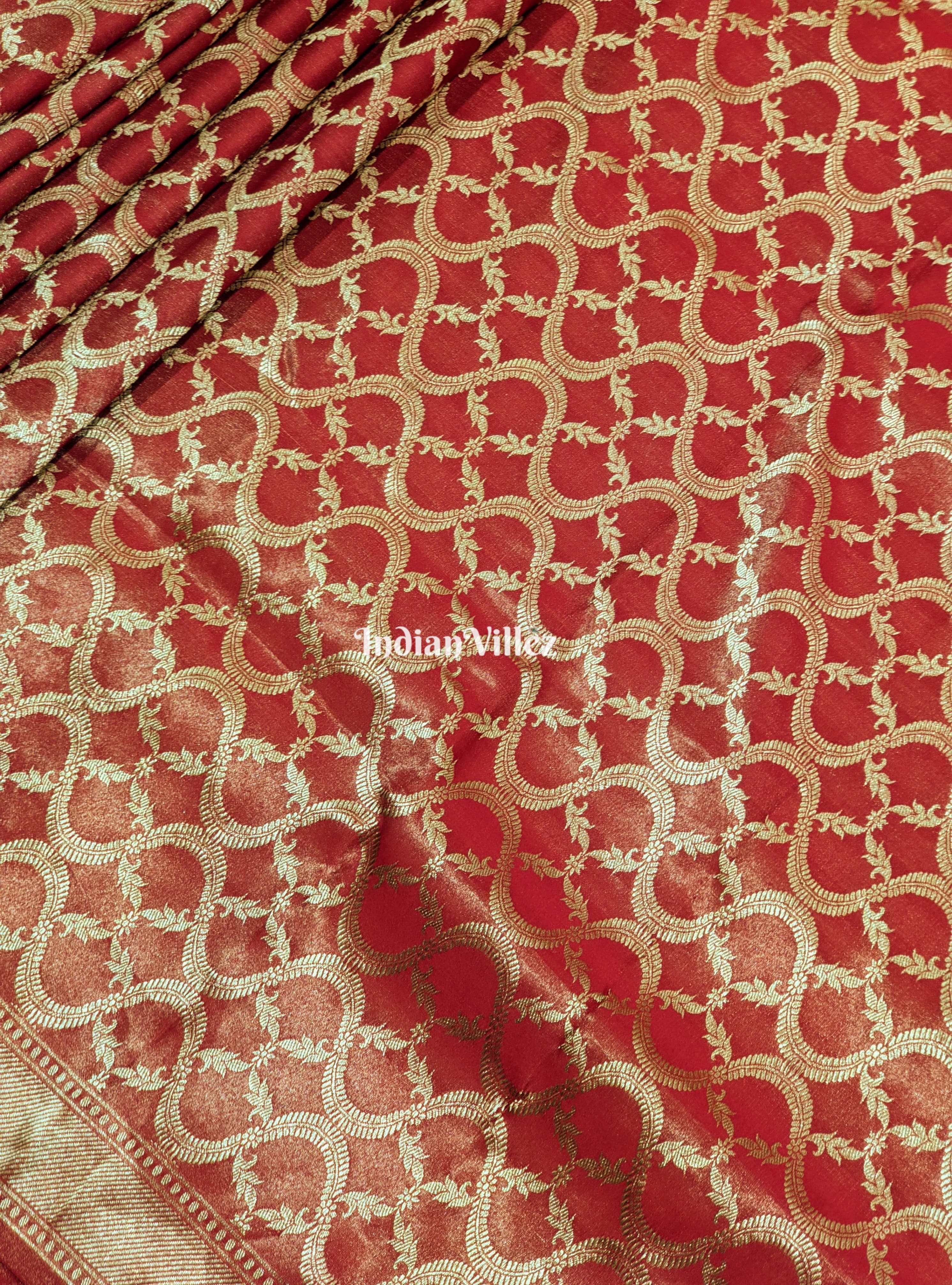 Red Floral Designer Banarasi Tissue Saree
