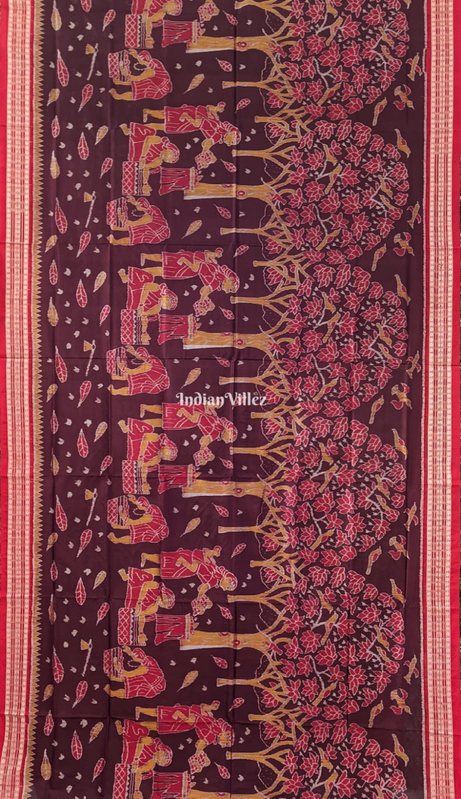 Wine Color Tribal Theme Sambalpuri Ikat Silk Saree