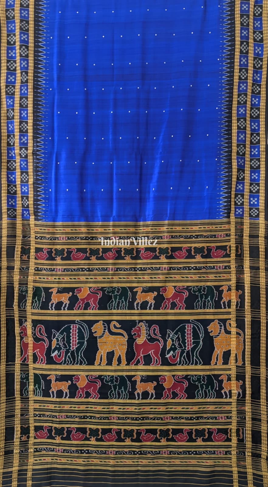Blue Double Border Pasapali Khandua Silk Saree with Tribal Anchal