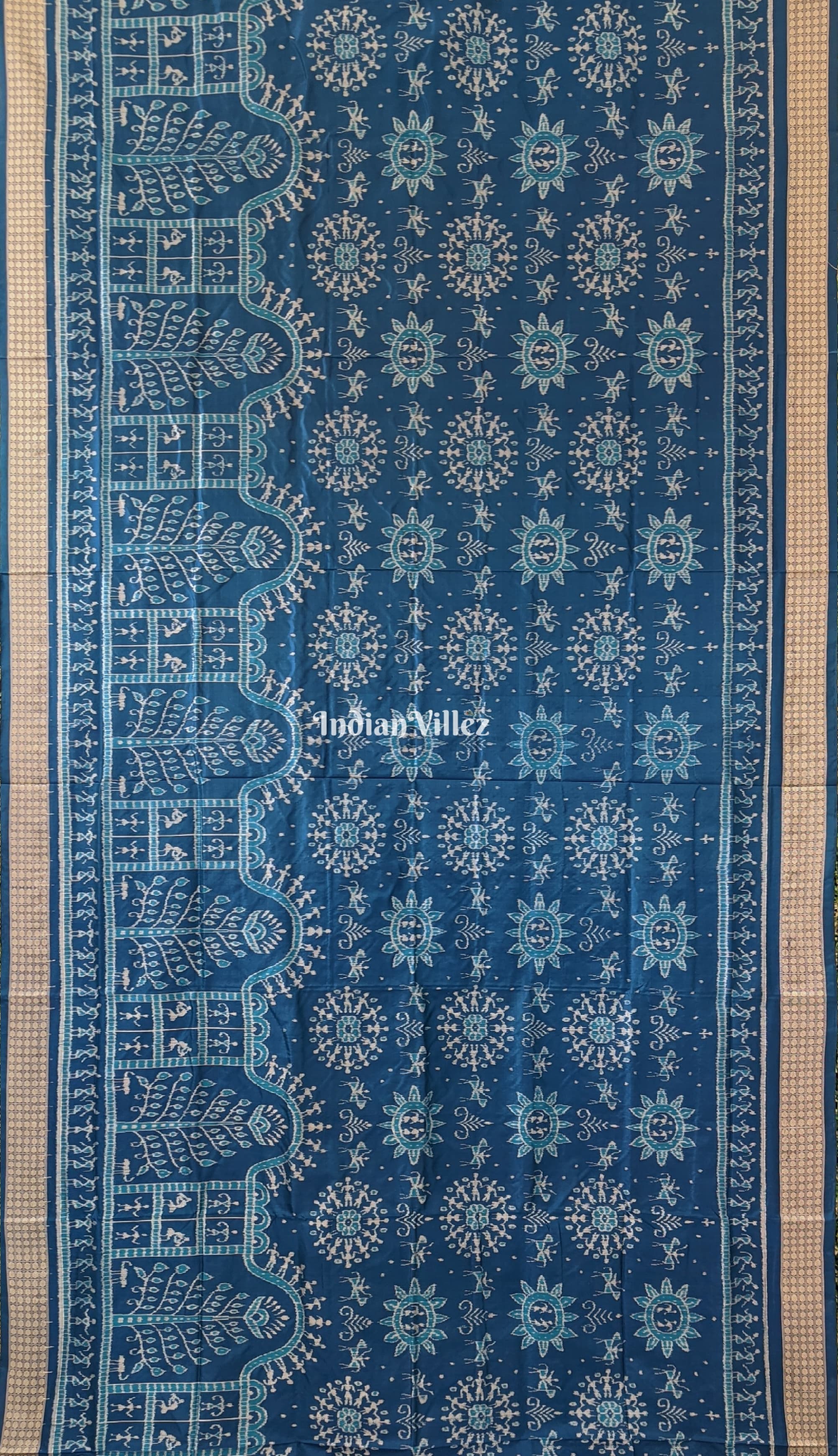 Peacock Blue Tribal Theme Pure Sambalpuri Silk Saree