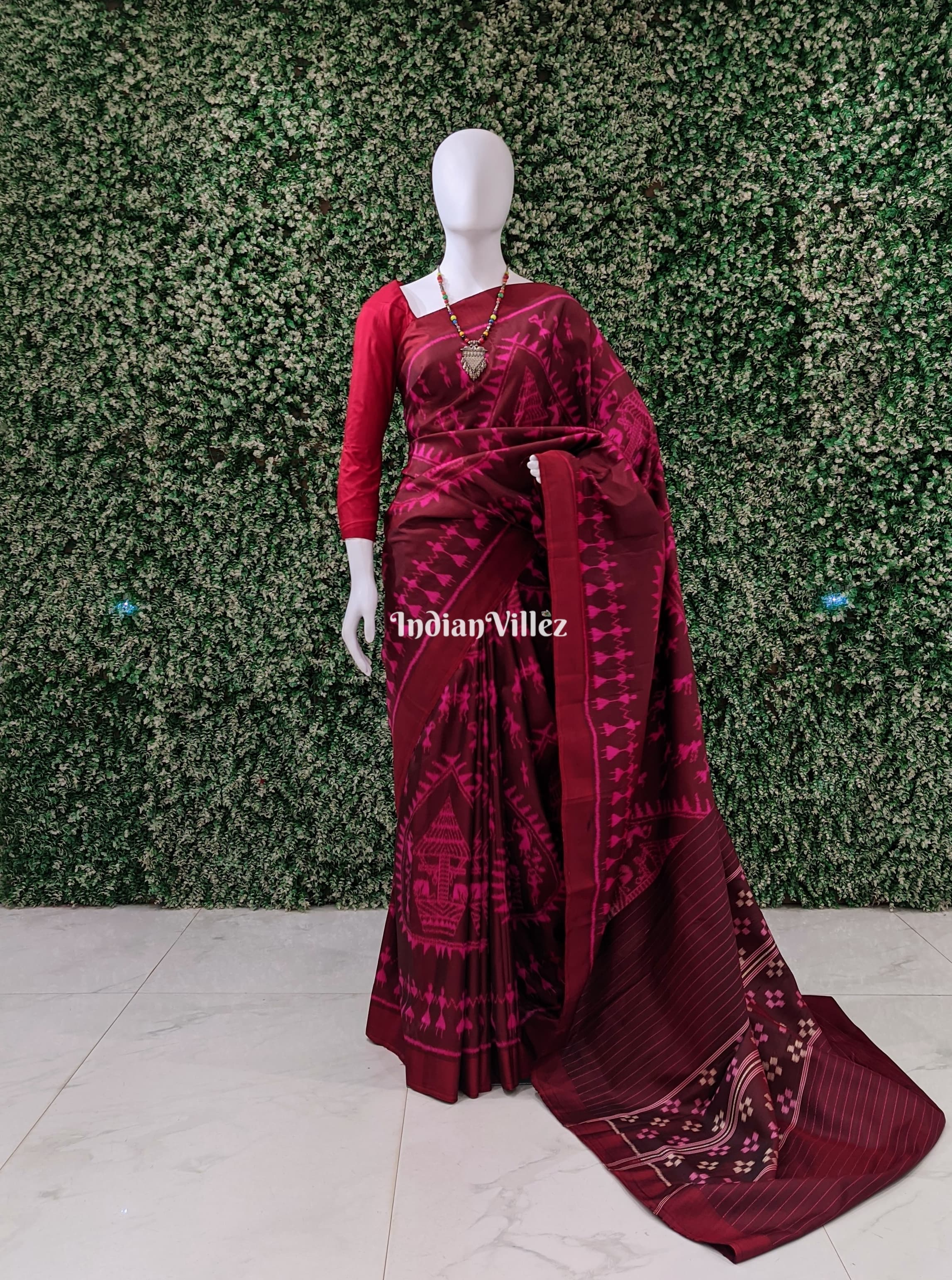 Maroon Tribal Odisha Ikat Contemporary Silk Saree