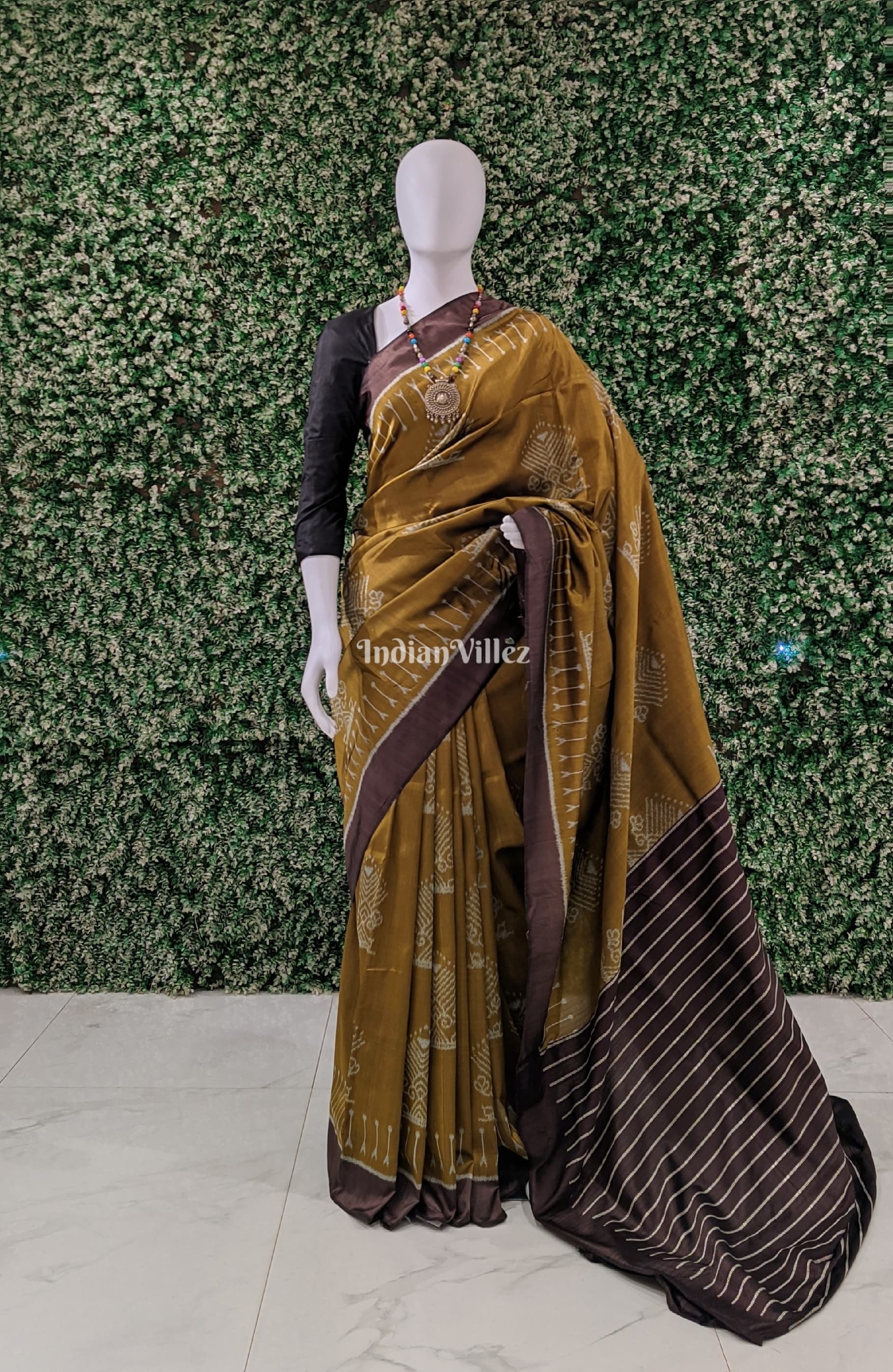 Mehndi Green Odisha Ikat Contemporary Silk Saree