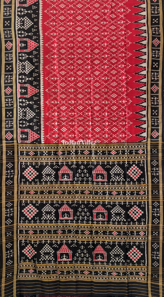 Red Black Odisha Ikat Tribal Khandua Silk Saree