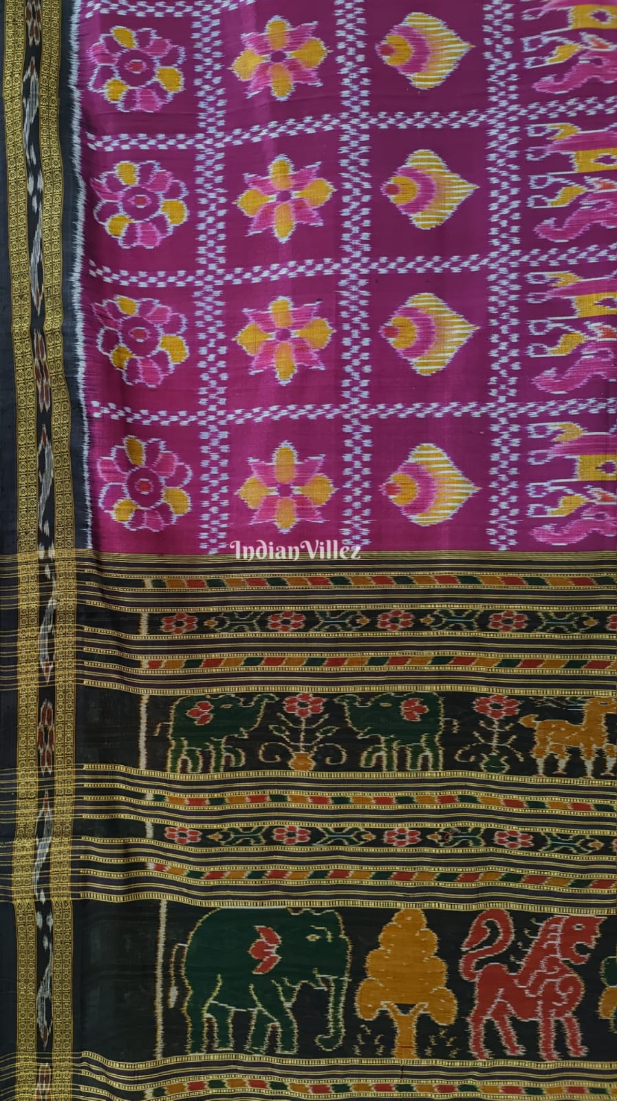 Magenta Aathakothi Khandua Ikat Silk  Saree with Patli Design