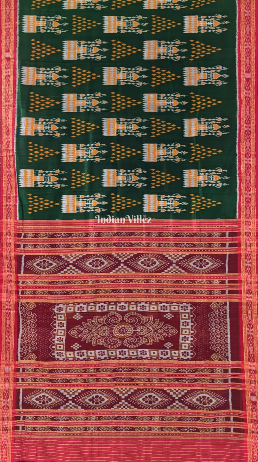 Green Orange Tribal Jhoti Khandua Odisha Handloom Silk Saree