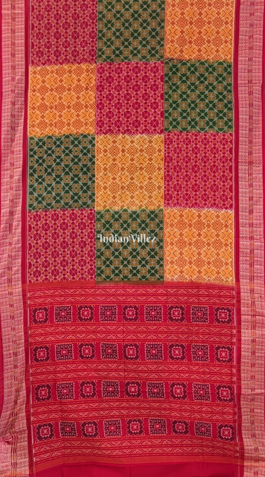 Multicolor Odisha Ikat Sambalpuri Cotton Saree with Fish Border