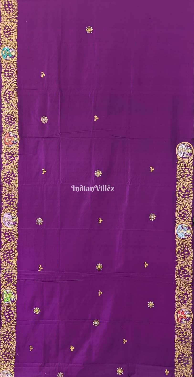 Purple PEACOCK (Mayur) & Nartaki Theme Pattachitra Silk Saree