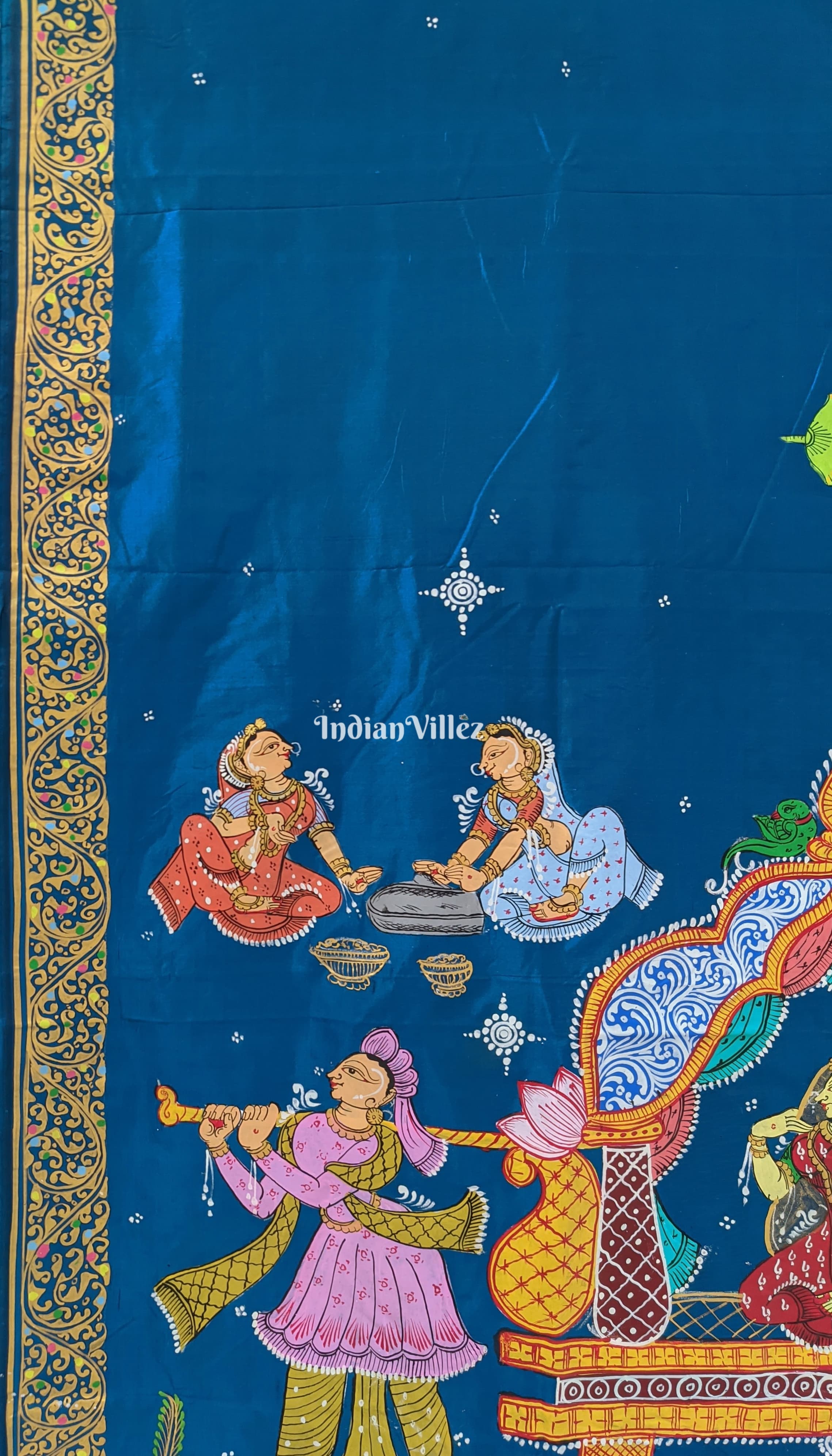Blue & Green Dual Tone Doli Barat Pattachitra Art Silk Saree
