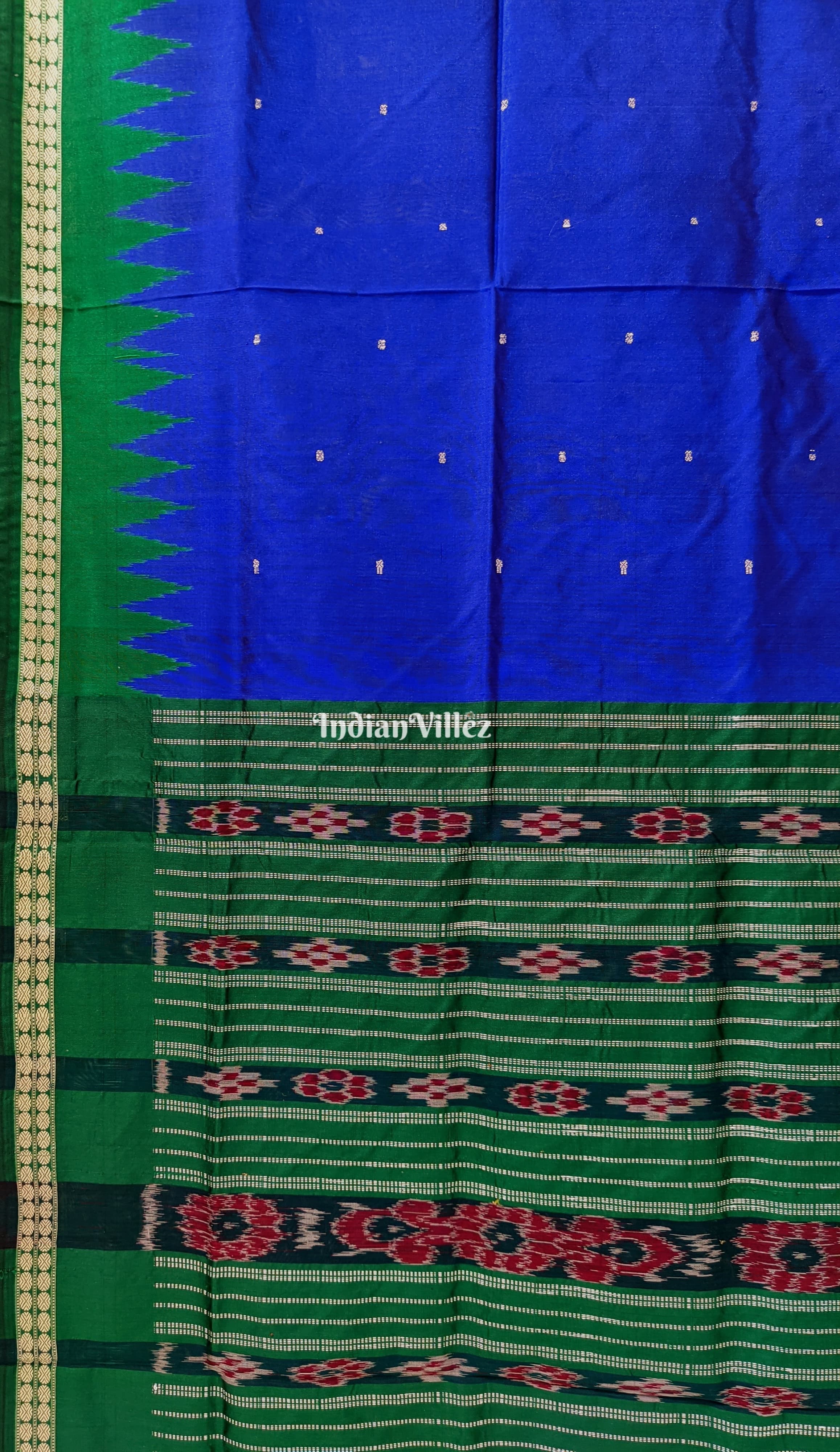 Blue Gren Sambalpuri Bomkai Silk Saree with Pasapali Anchal