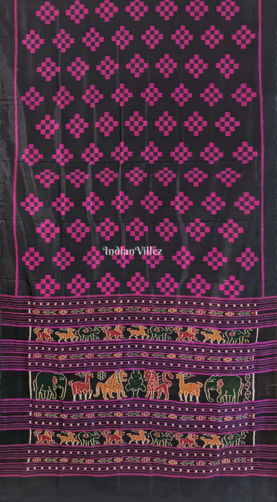 Black Rani Pink Odisha Ikat Designer Contemporary Silk Saree