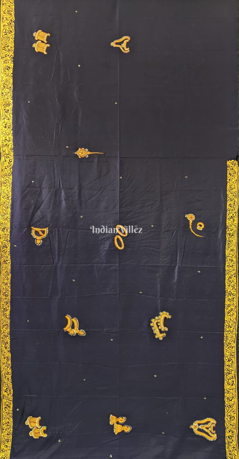 Navy Blue Nartaki Theme Pattachitra Silk Saree
