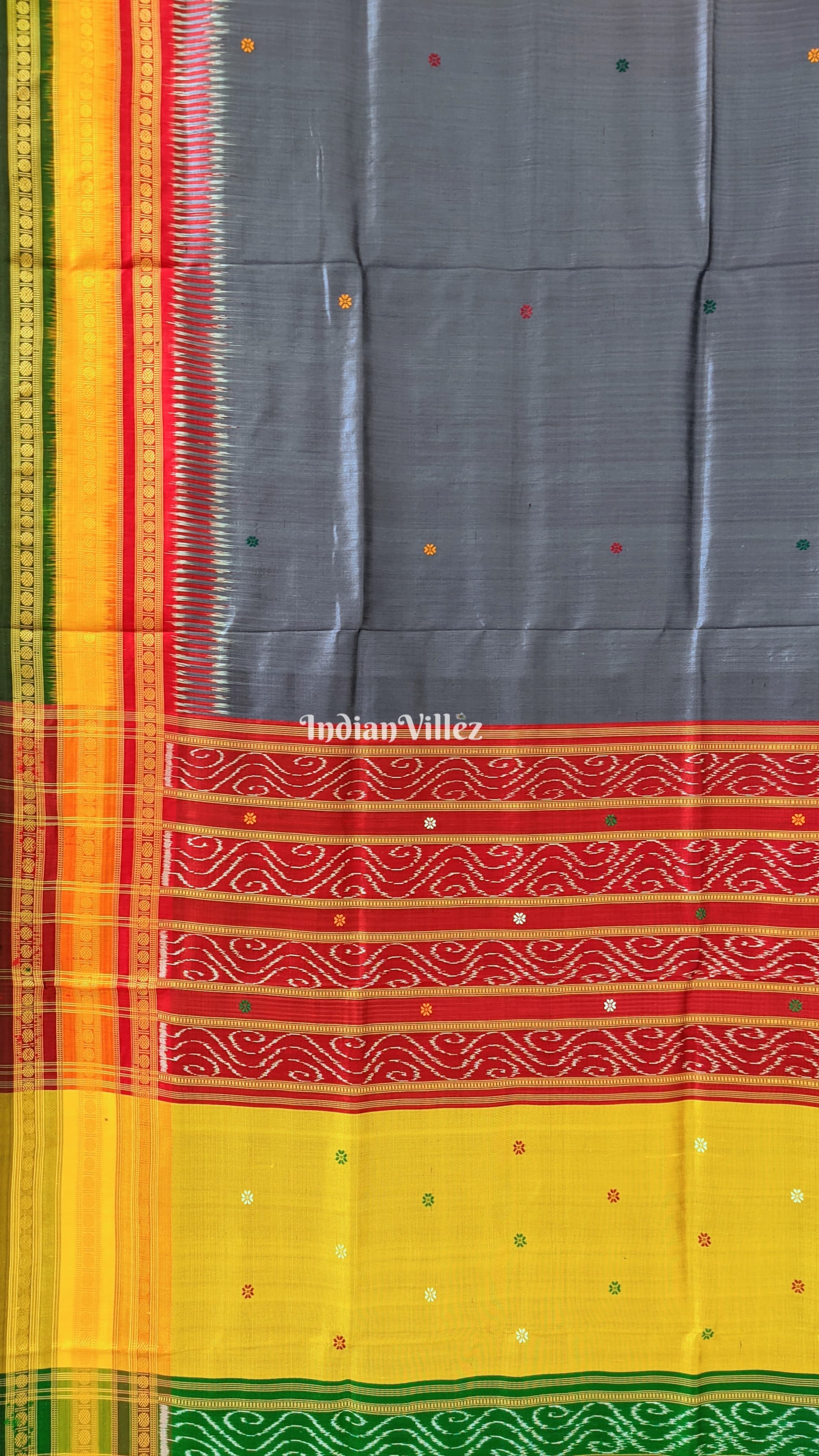Grey Odisha Ikat Kathiphera Khandua Silk Saree