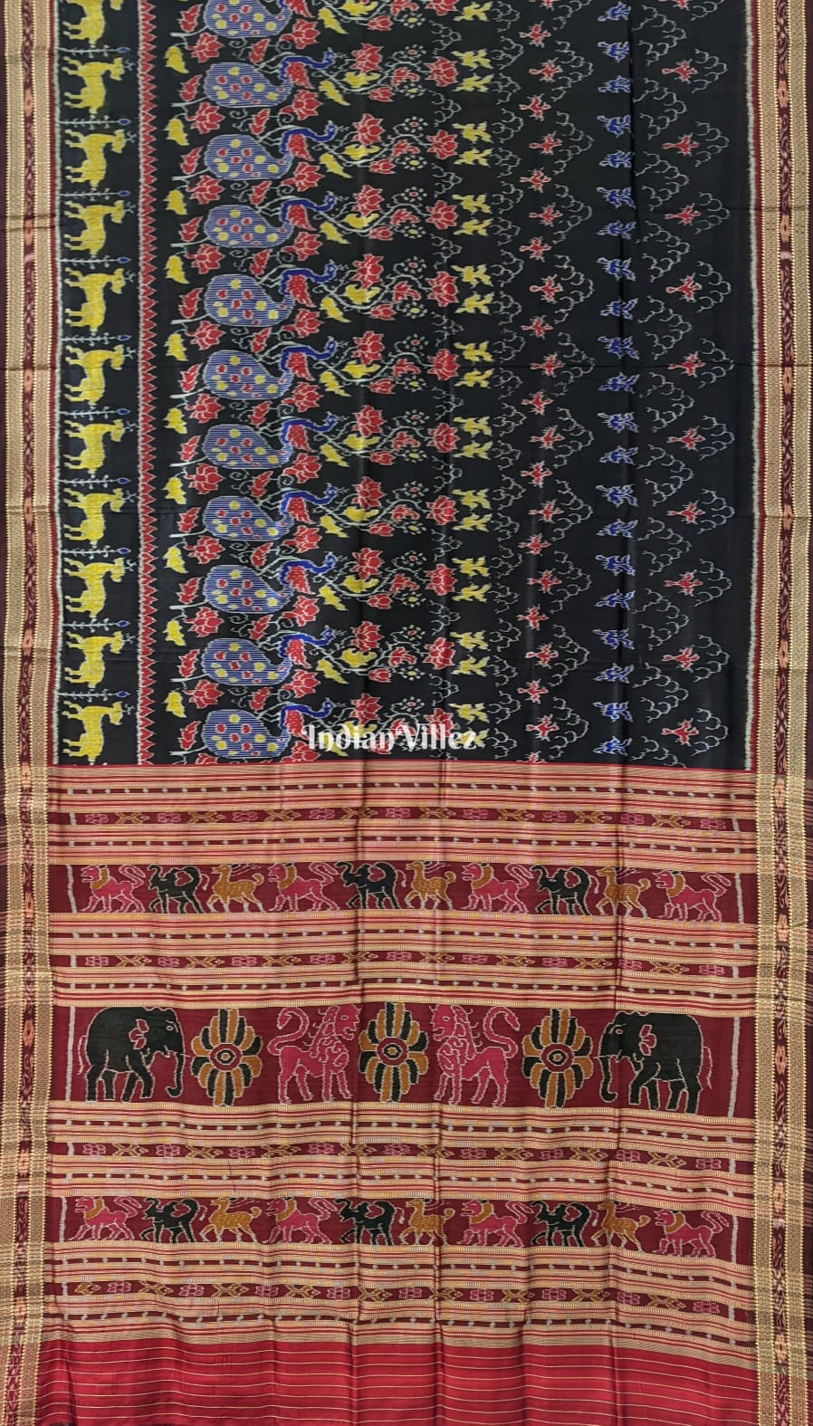 Black Peacock Flower Odisha Ikat Khandua Silk Saree