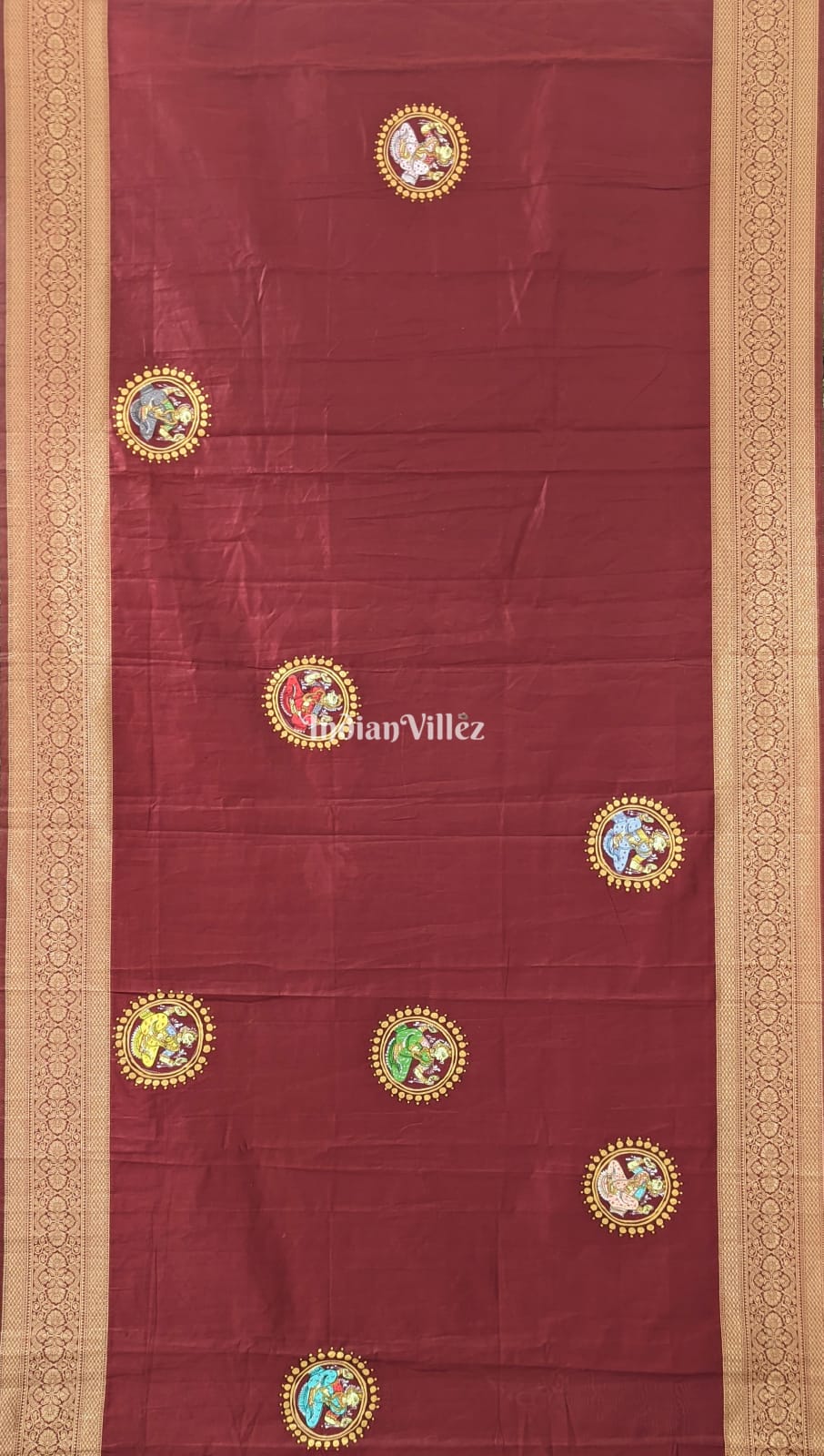Maroon Nartaki Theme Pattachitra Silk Saree