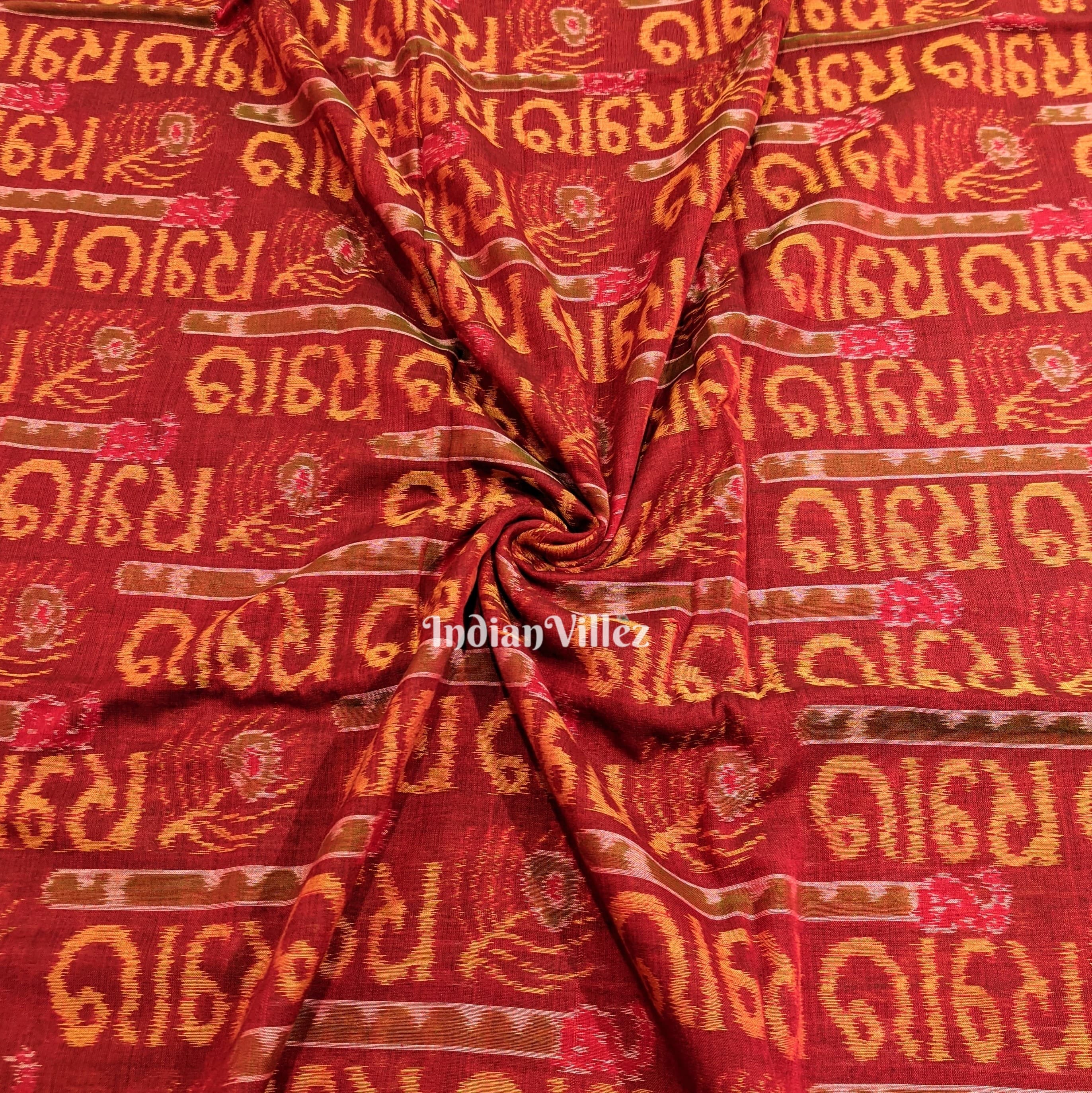 Red Radhe Radhe Sambalpuri Ikat Cotton Fabric