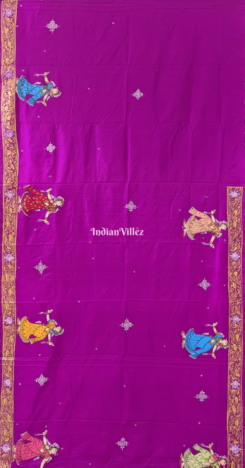 Magenta Krushna Leela Hand-Painted Pattachitra Silk Saree