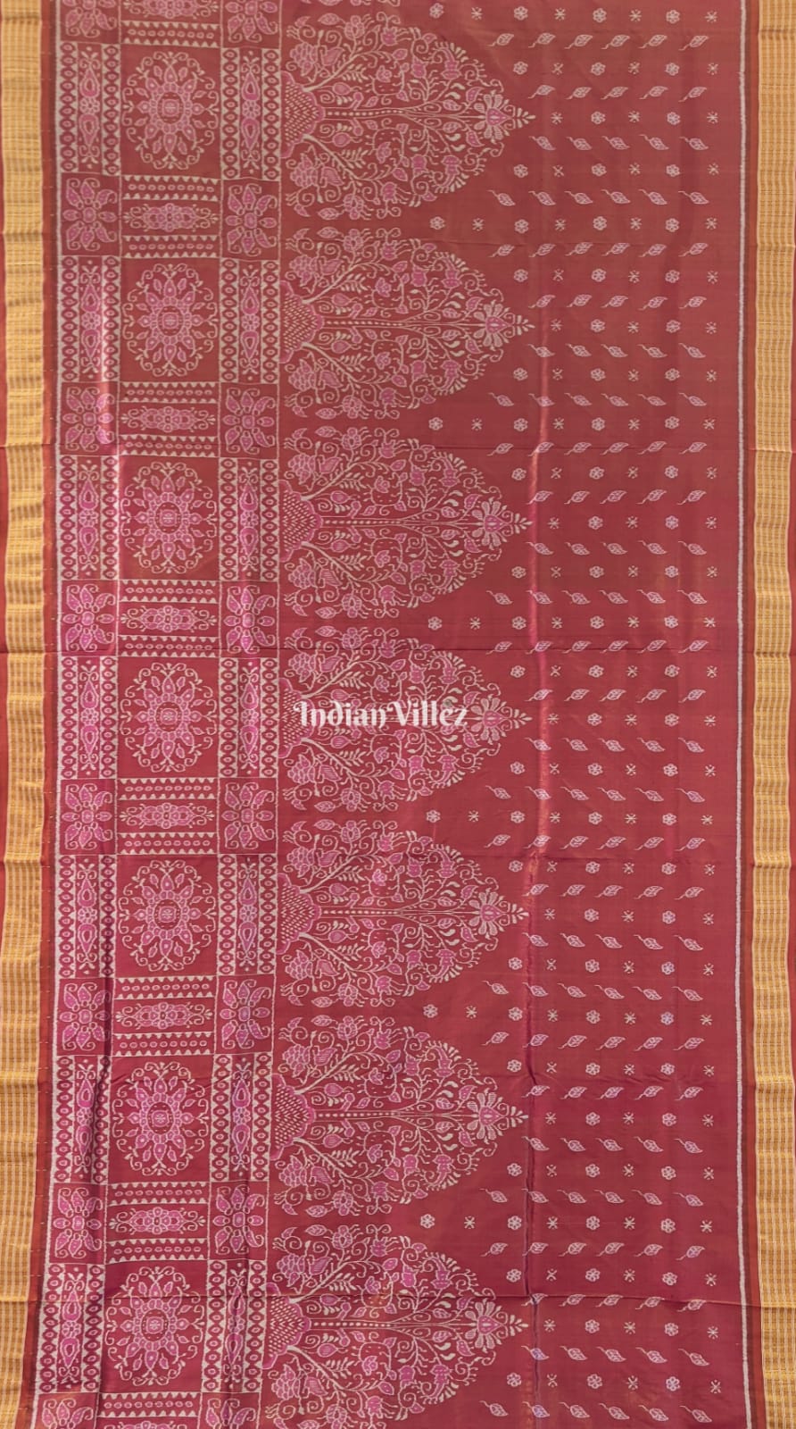 Maroon Pink Body Tissue Zari Sambalpuri Silk Saree
