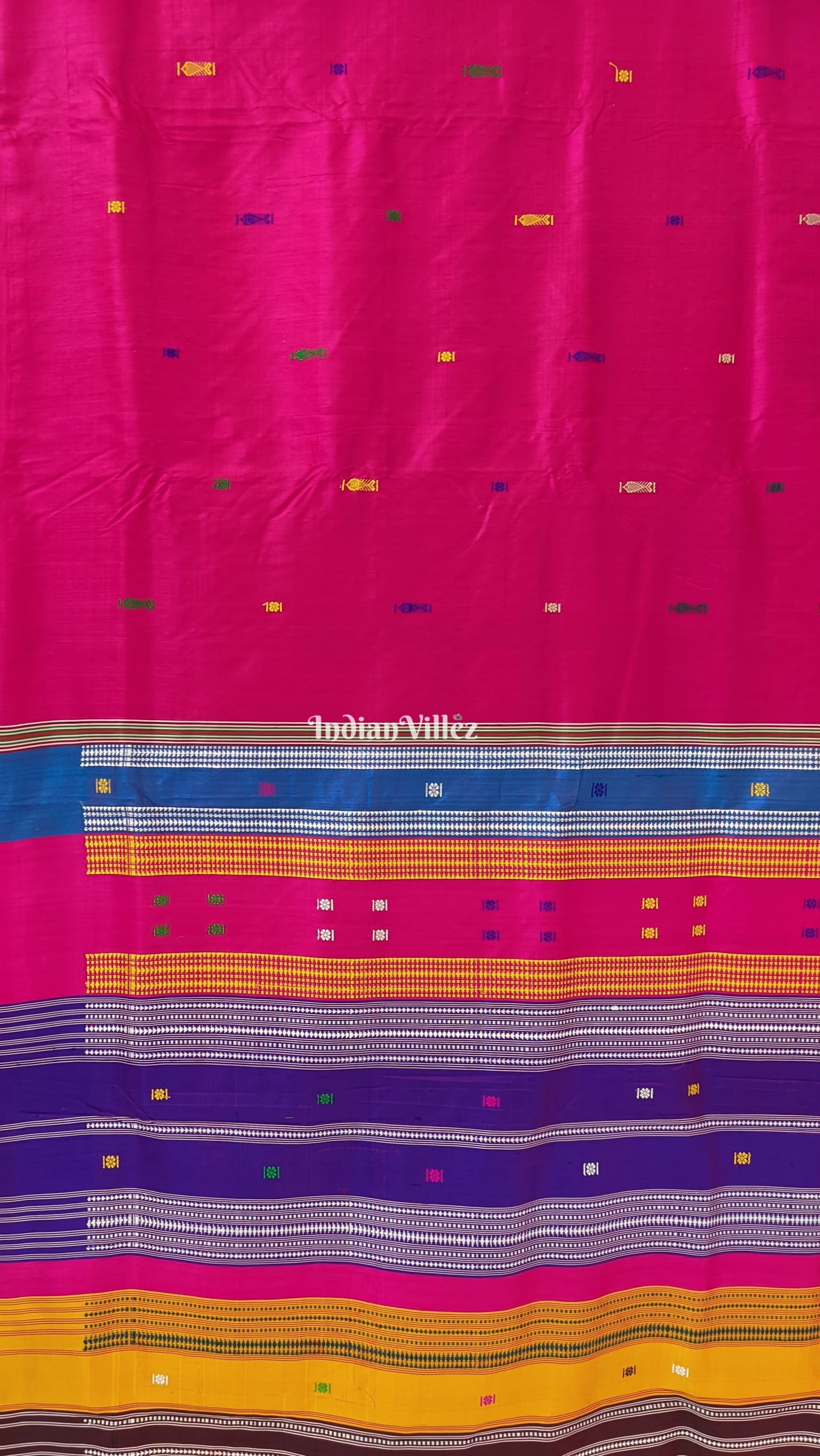 Rani Pink Designer Contemporary Silk Saree with Multicolor Double Anchal