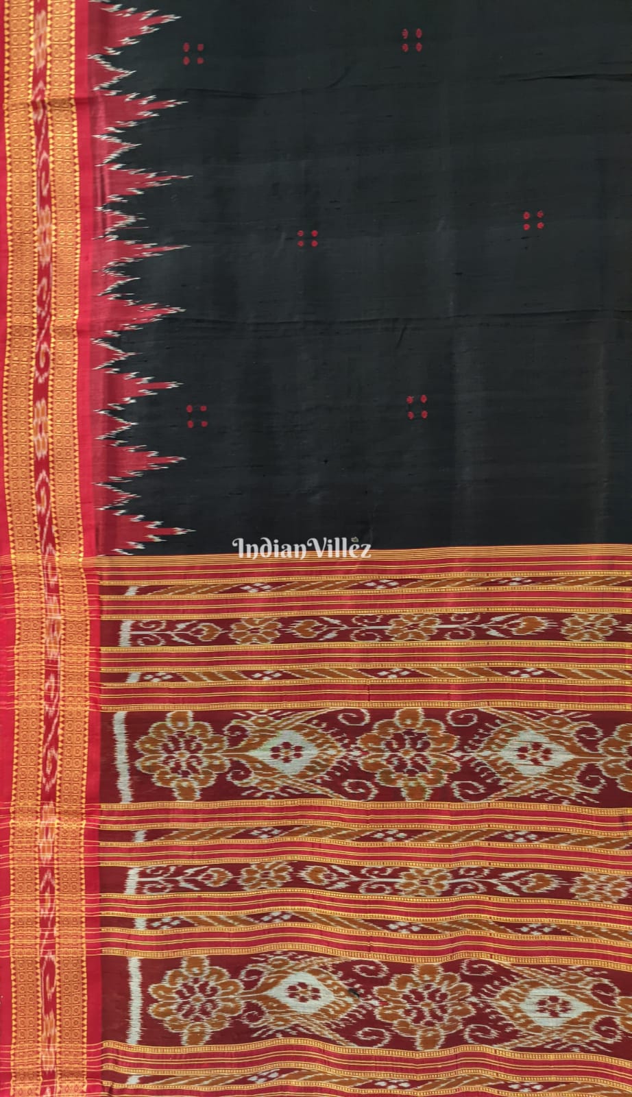 Black Butta Design Odisha Ikat Khandua Silk Saree