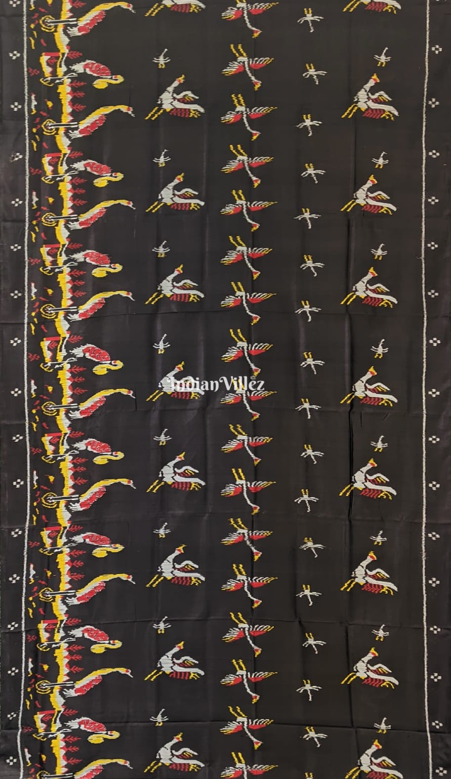 Black Parrot and Flamingo Contemporary Silk Saree