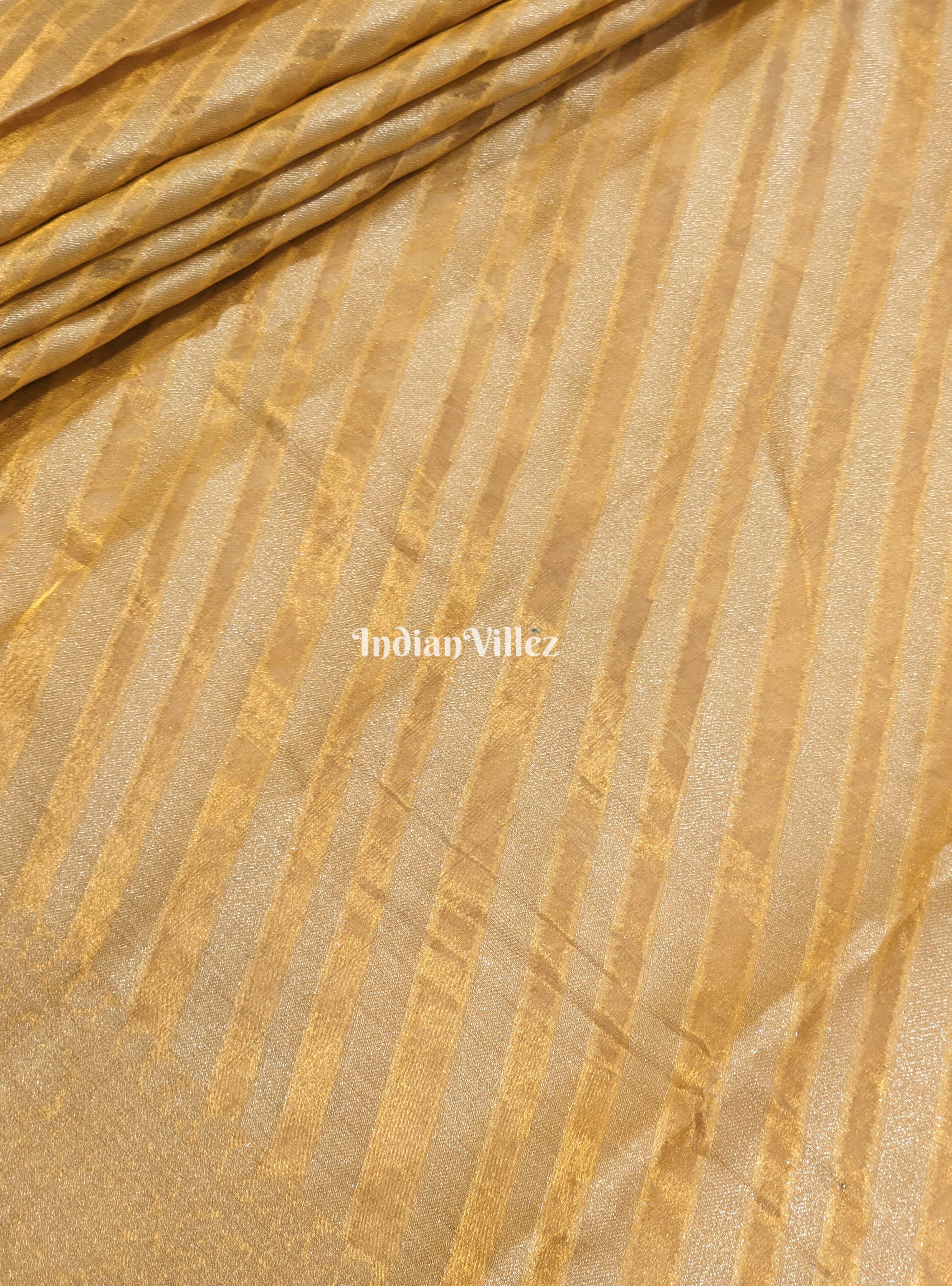 Golden Strip Zari Woven Banarasi Tissue Saree
