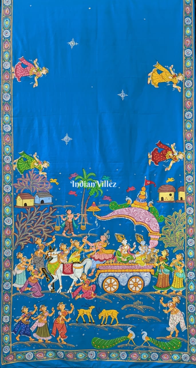 Blue Hand-Painted Pattachitra Silk Saree