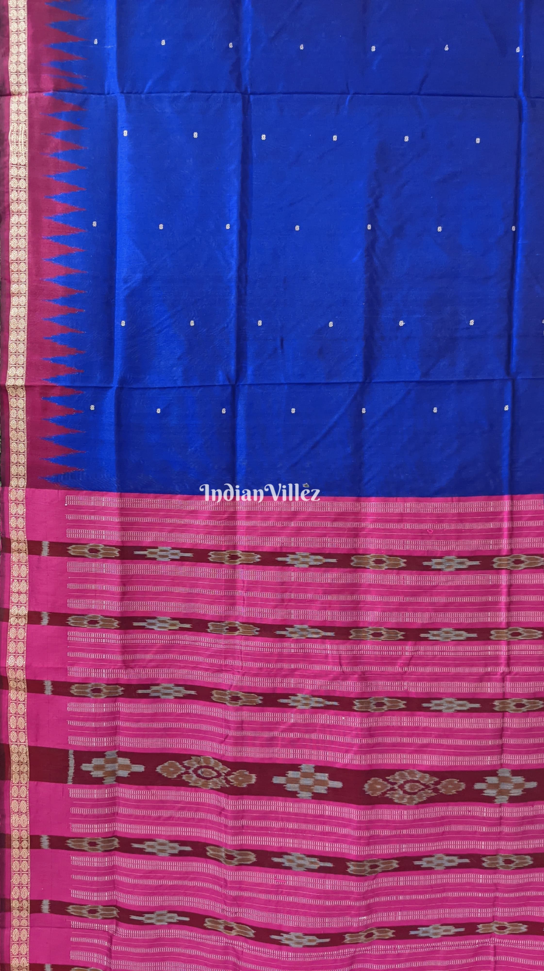 Blue Maroon Sambalpuri Bomkai Silk Saree with Pasapali Anchal