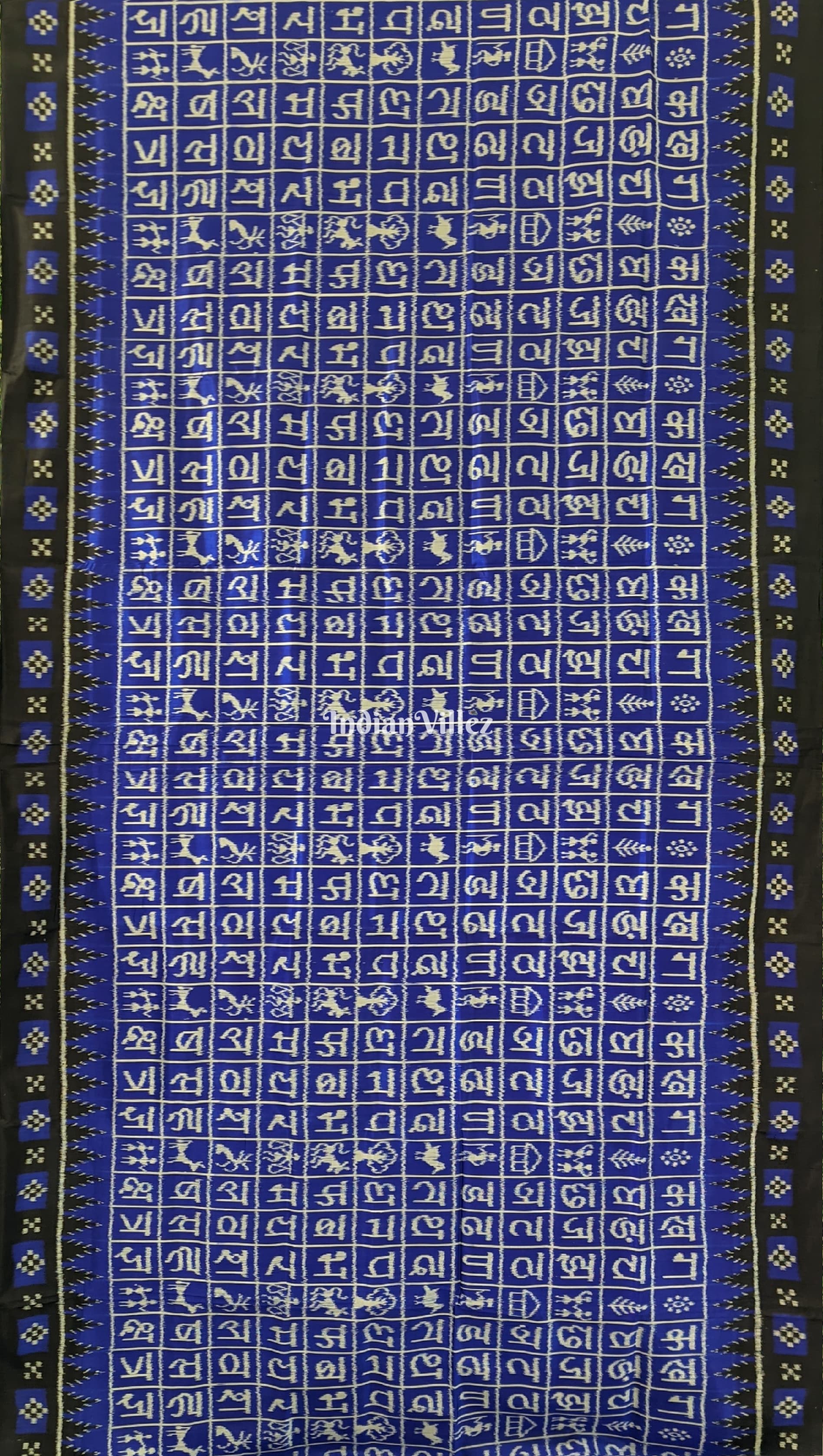 Blue Hindi Varnamala Contemporary Designer Silk Saree