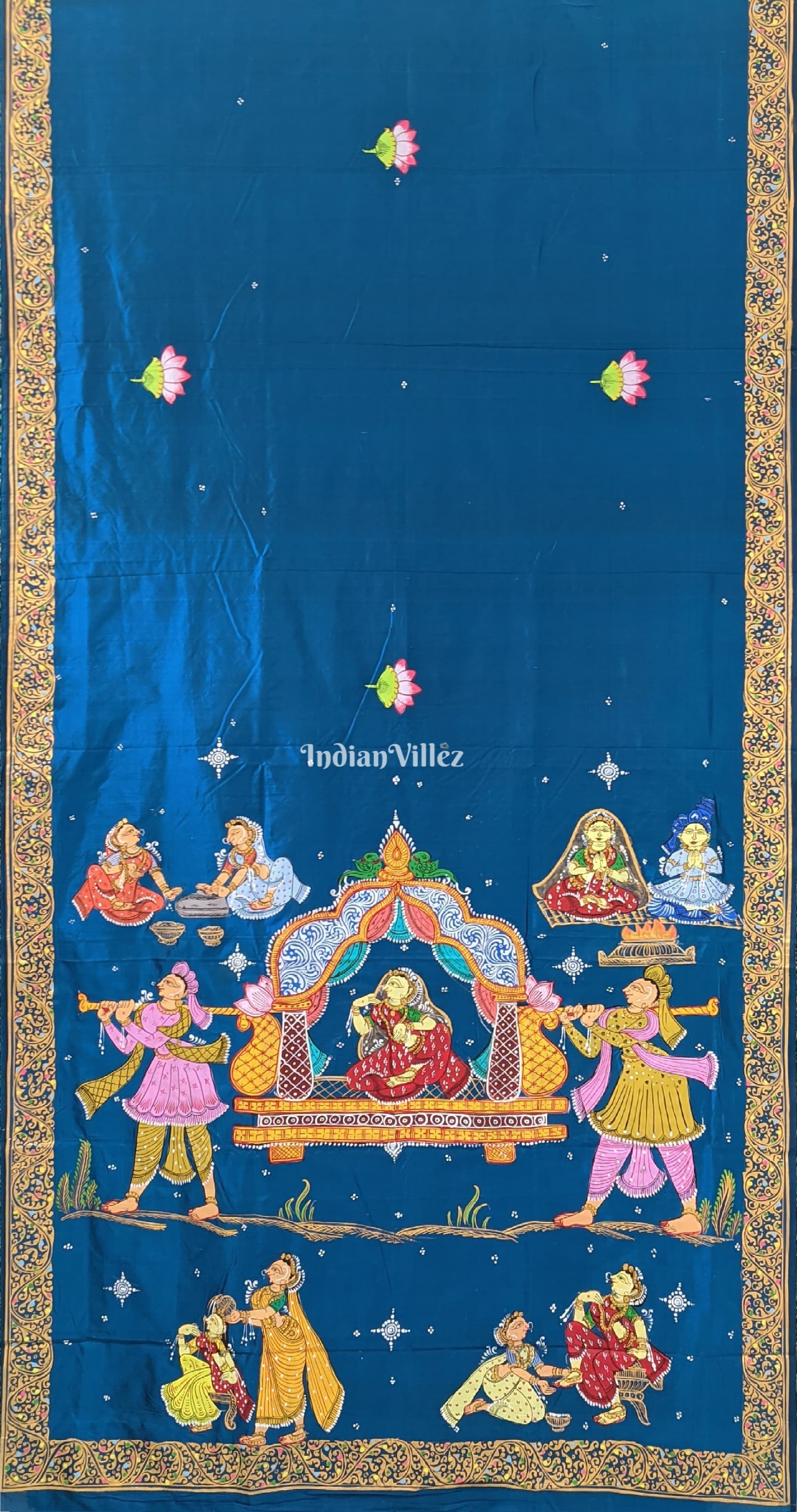 Blue & Green Dual Tone Doli Barat Pattachitra Art Silk Saree