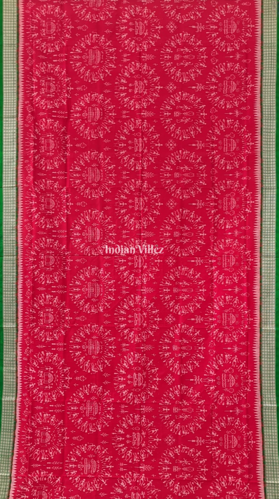 Red Green Tribal Theme Pure Sambalpuri Silk Saree