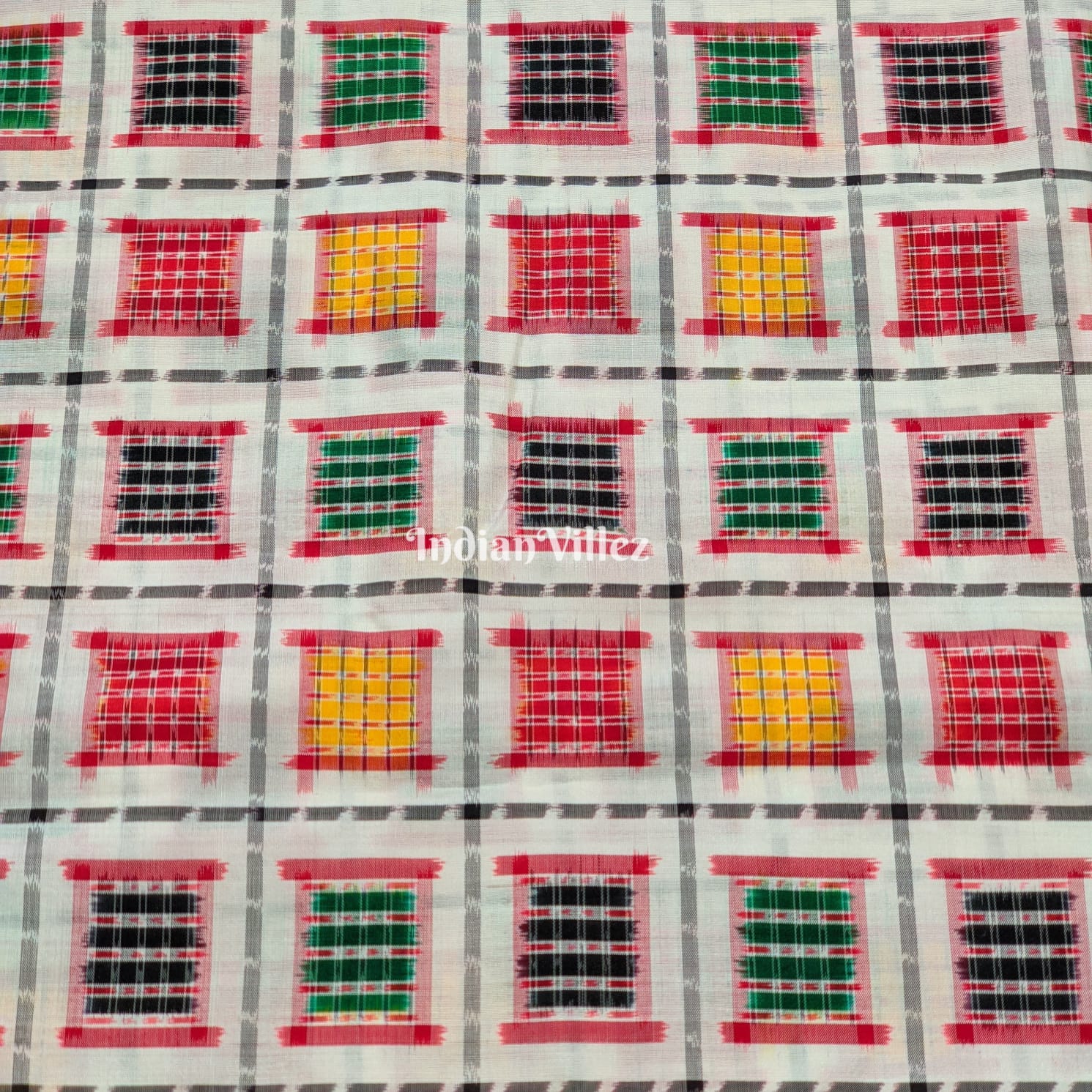 Multicolored Box Design Sambalpuri Ikat Silk Dress Material