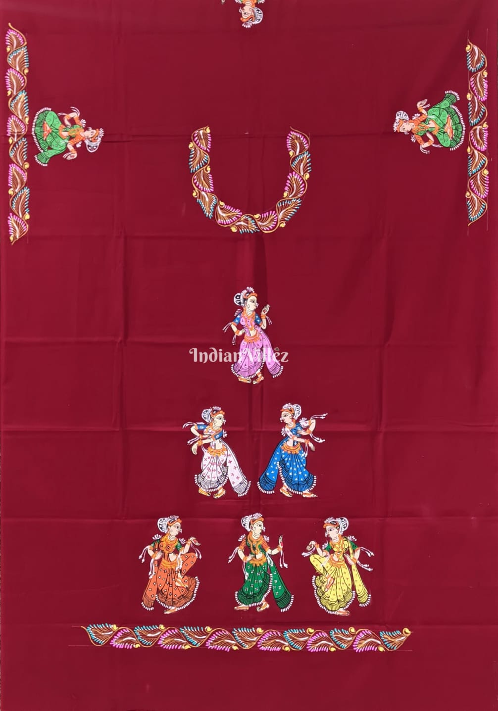 Maroon Nartaki Pattachitra Art Kurti Cotton Dress Material