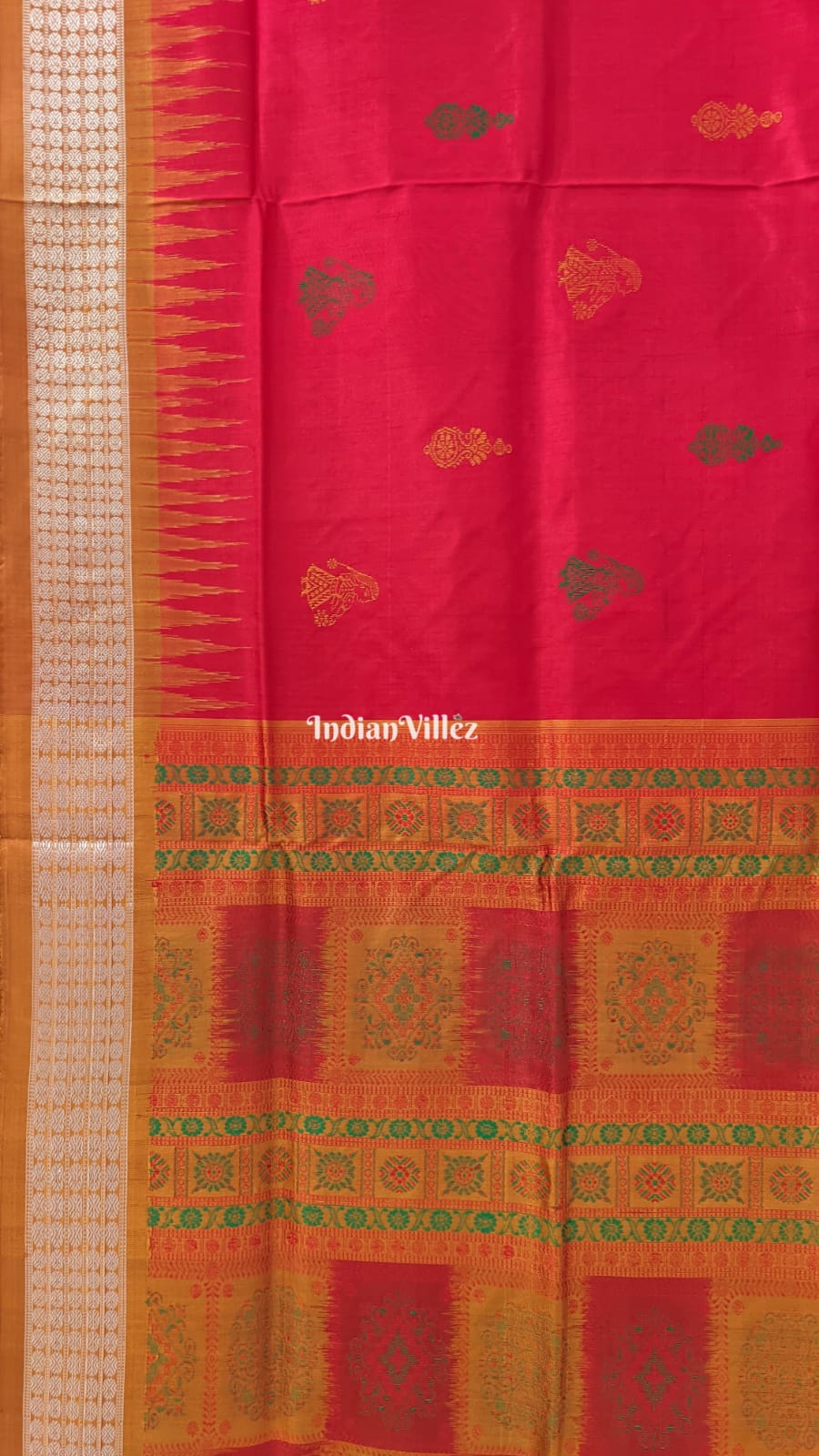 Red Nartaki Motif Bomkai Sambalpuri Silk Saree