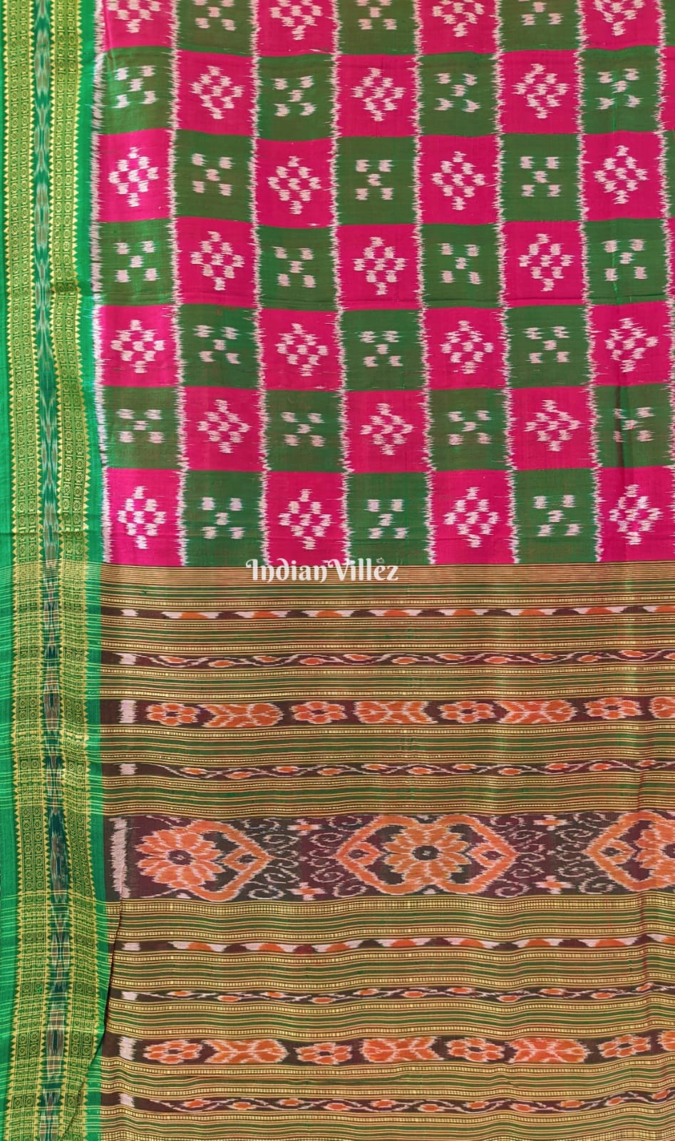 Rani Green Body Pasapali Odisha Ikat Khandua Silk Saree