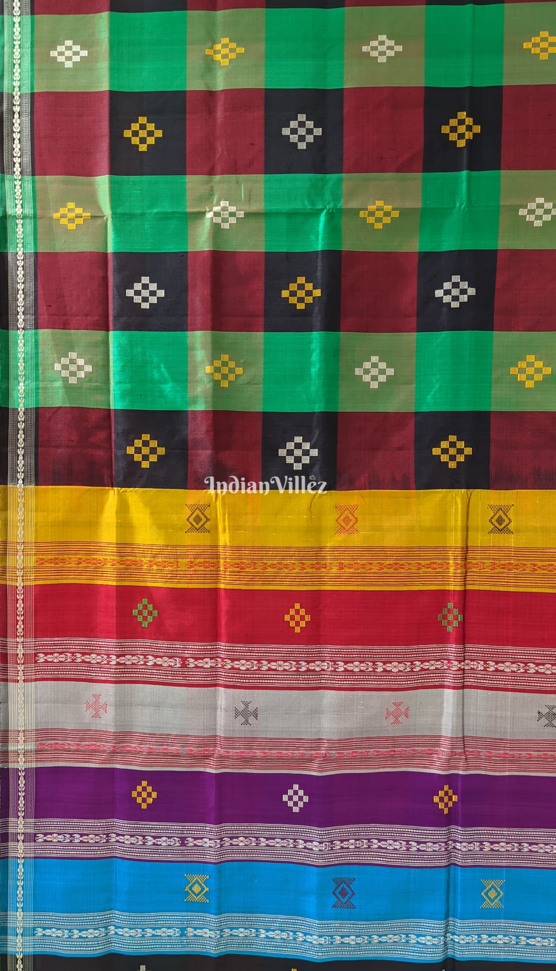 Multicolor Pasapali Theme Berhampuri Double Pallu Silk Saree